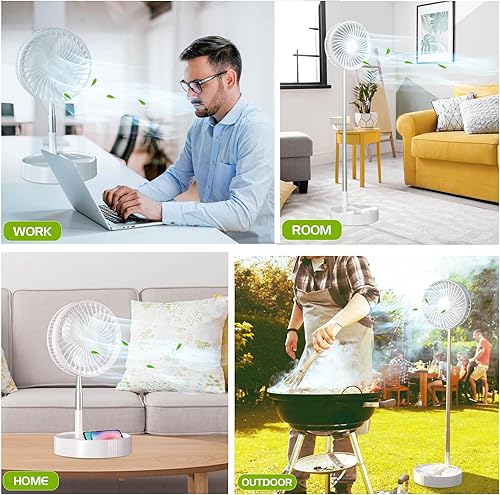 Miniatura 4 de NOVELISH Ventilador de pedestal plegable, ventilador inalámbrico de pie, ventilador de escritorio plegable, batería recargable de 7200 mAh, diseño