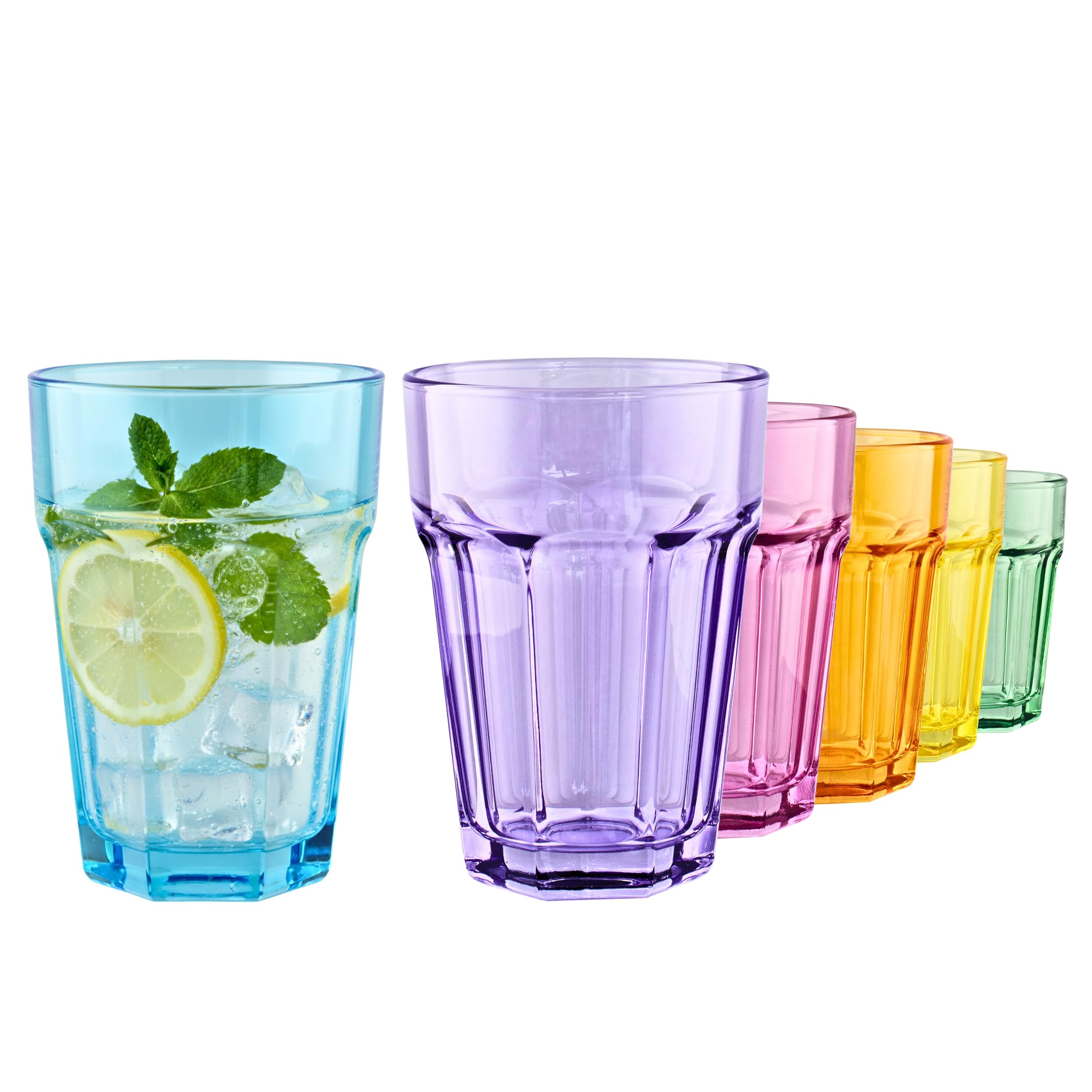 TREND FOR HOME Rainbow Gläser set 6 Teilig Bunte Wassergläser 425 ml Trinkgläser Bunt Longdrinkgläser Cocktailgläser Saftgläser Trinkgläser Groß Caipirinha Gläser Farbig Alva
