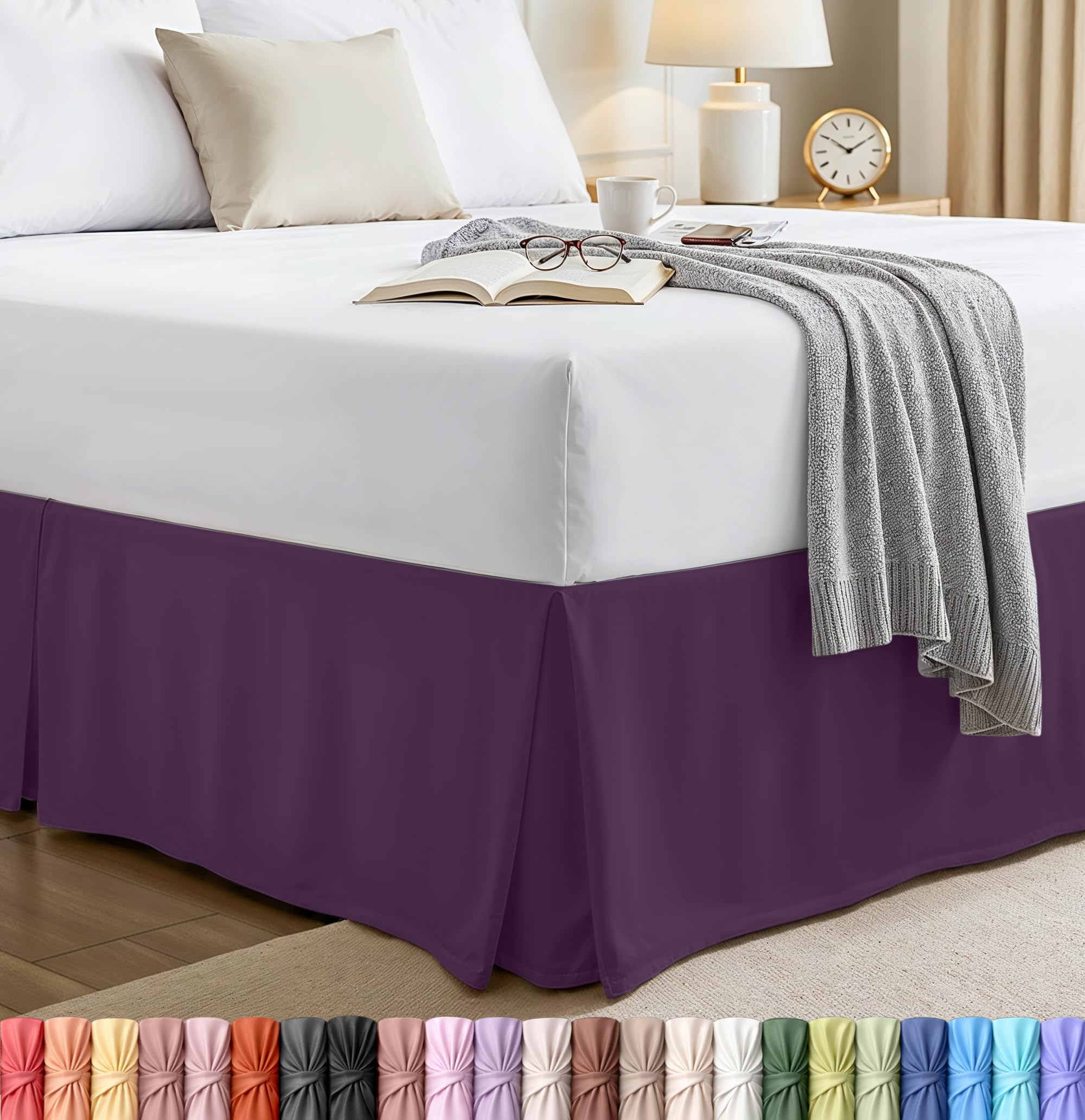 Utopia Bedding Queen Bed Skirt - Soft Quadruple Pleated Ruffle - Easy Fit with 16 Inch Tailored Drop - Hotel Quality, Shrinkage and Fade Resistant (Queen, Purple)