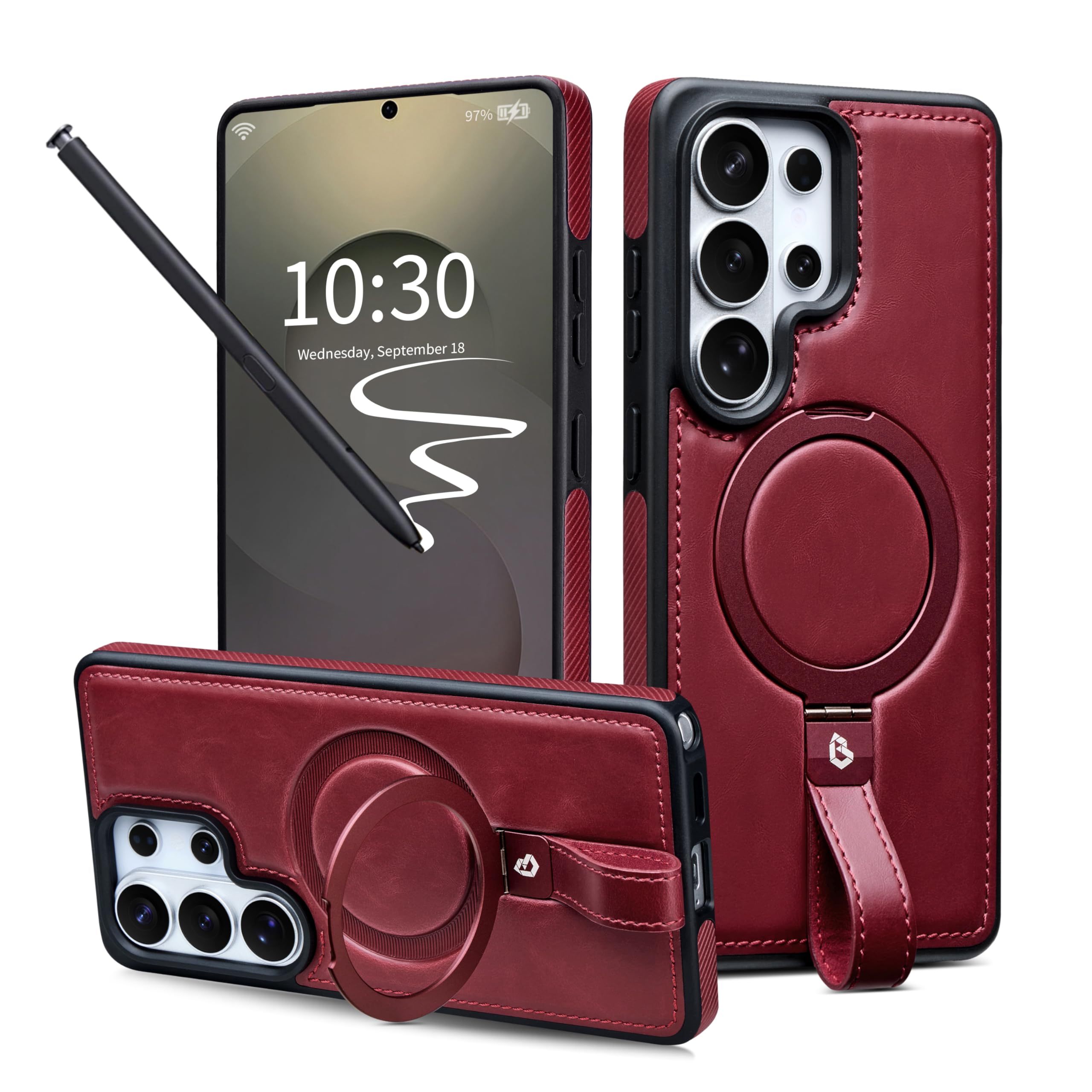 Butaiga for Samsung Galaxy S26 Ultra Case Leather with Stand, Burgundy