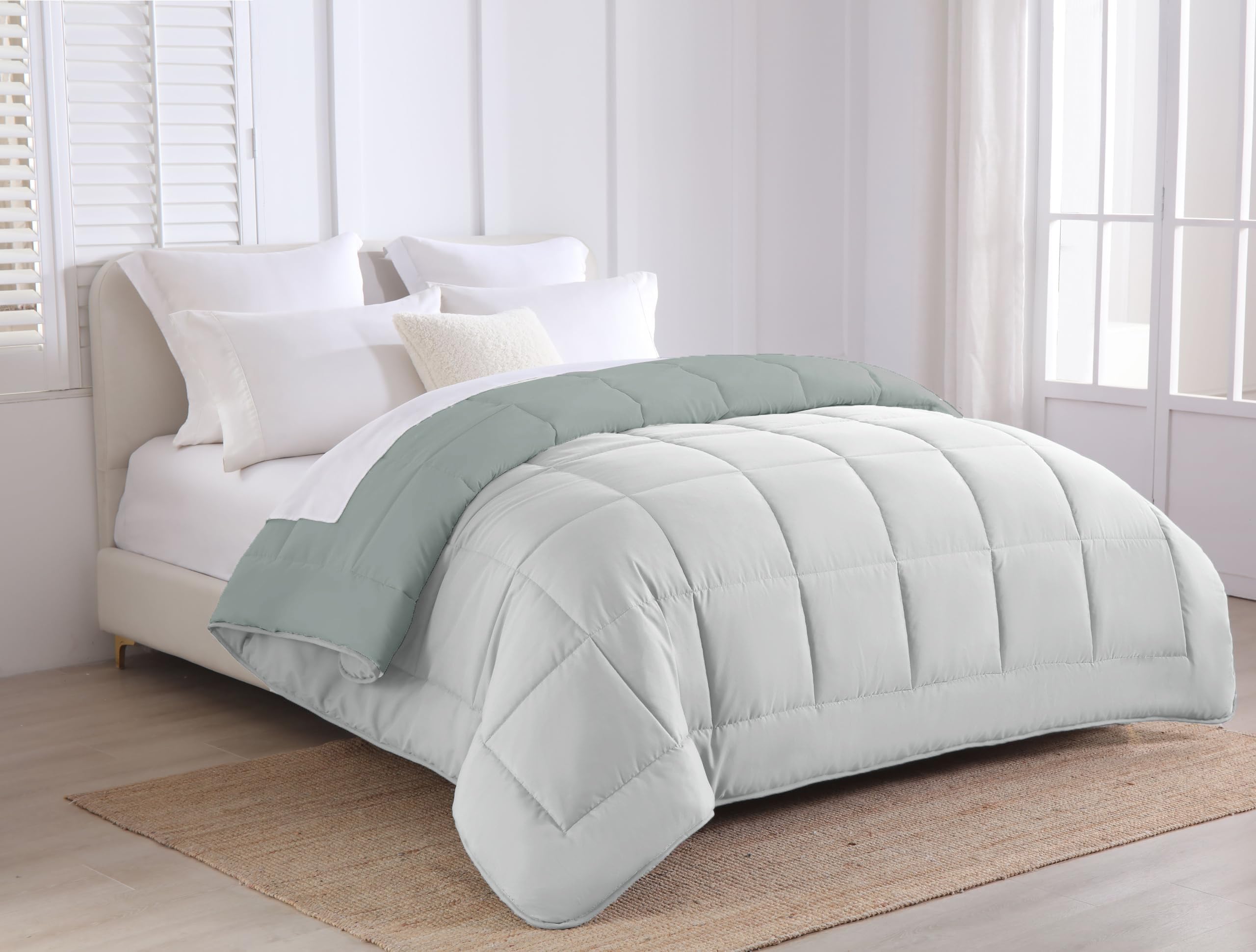 Edredón de Fibra 170 gr/m2 - Edredón Relleno Nórdica Reversible de dos colores Cama 90, 150 x 220 cm - Edredon entretiempo Suave, Transpirable, Ligera, 100% Poliérster, Gris claro y oscuro