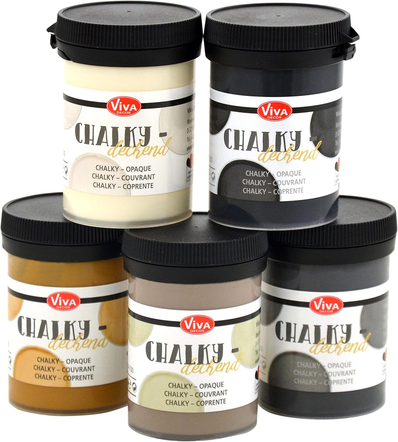 Viva Decor Chalk Paint for Furniture - Set of 5 (Classic: White, Caramel, Natural, Grey, Anthracite,5x3,38 fl oz) Painting DIY, Glass, Multi-Surface Craft Paint, Non-Toxic, All-in-One, Made in Germany Viva Decor Chalk Paint for Furniture - Set of 5 (Classic: White, Caramel, Natural, Grey, Anthracite,5x3,38 fl oz) Painting DIY, Glass, Multi-Surface Craft Paint, Non-Toxic, All-in-One, Made in Germany