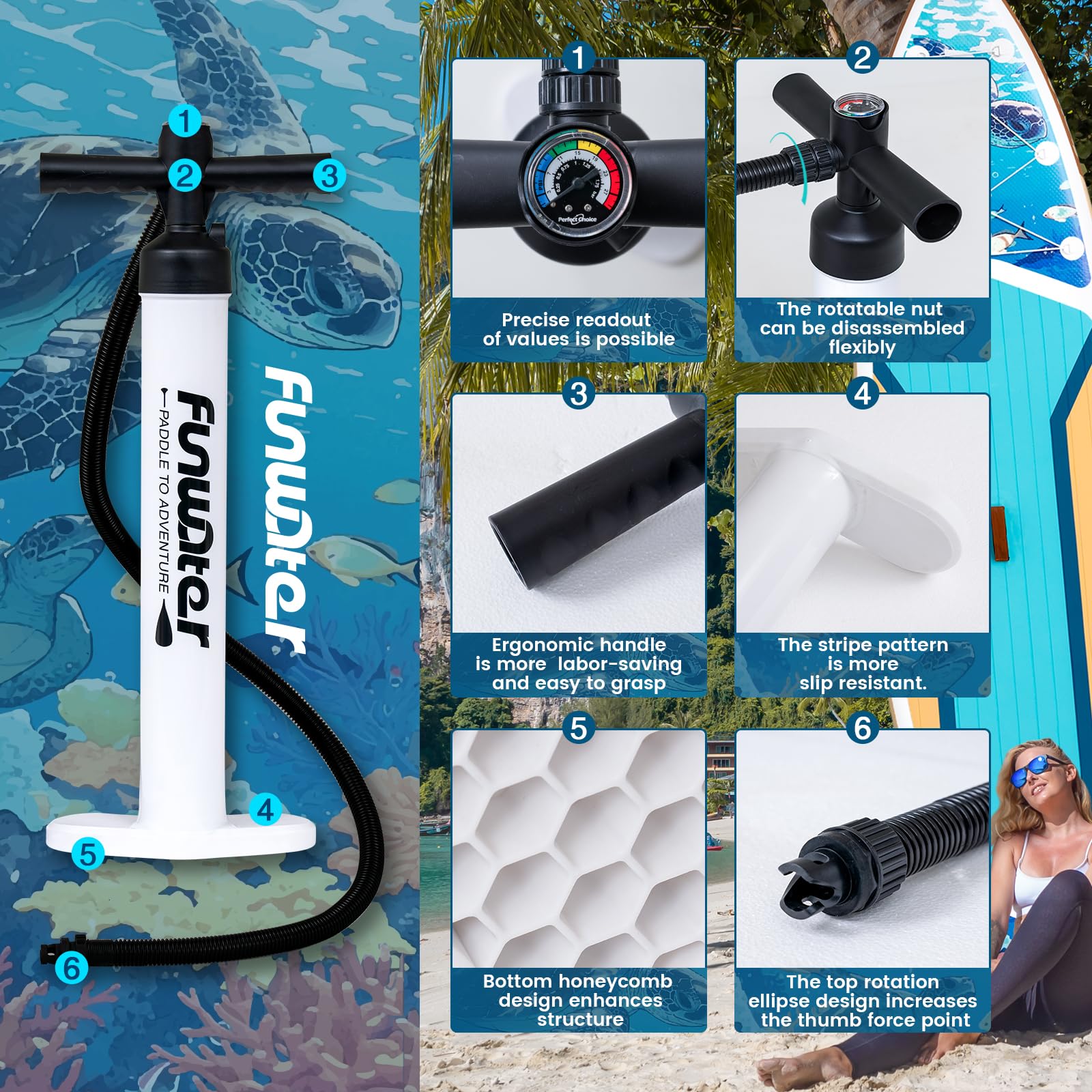 FunWater Planche à pagaie gonflable avec accessoires pour débutants | Planche à pagaie gonflable polyvalente en EVA pour adultes et jeunes de tous niveaux de compétence 3 m