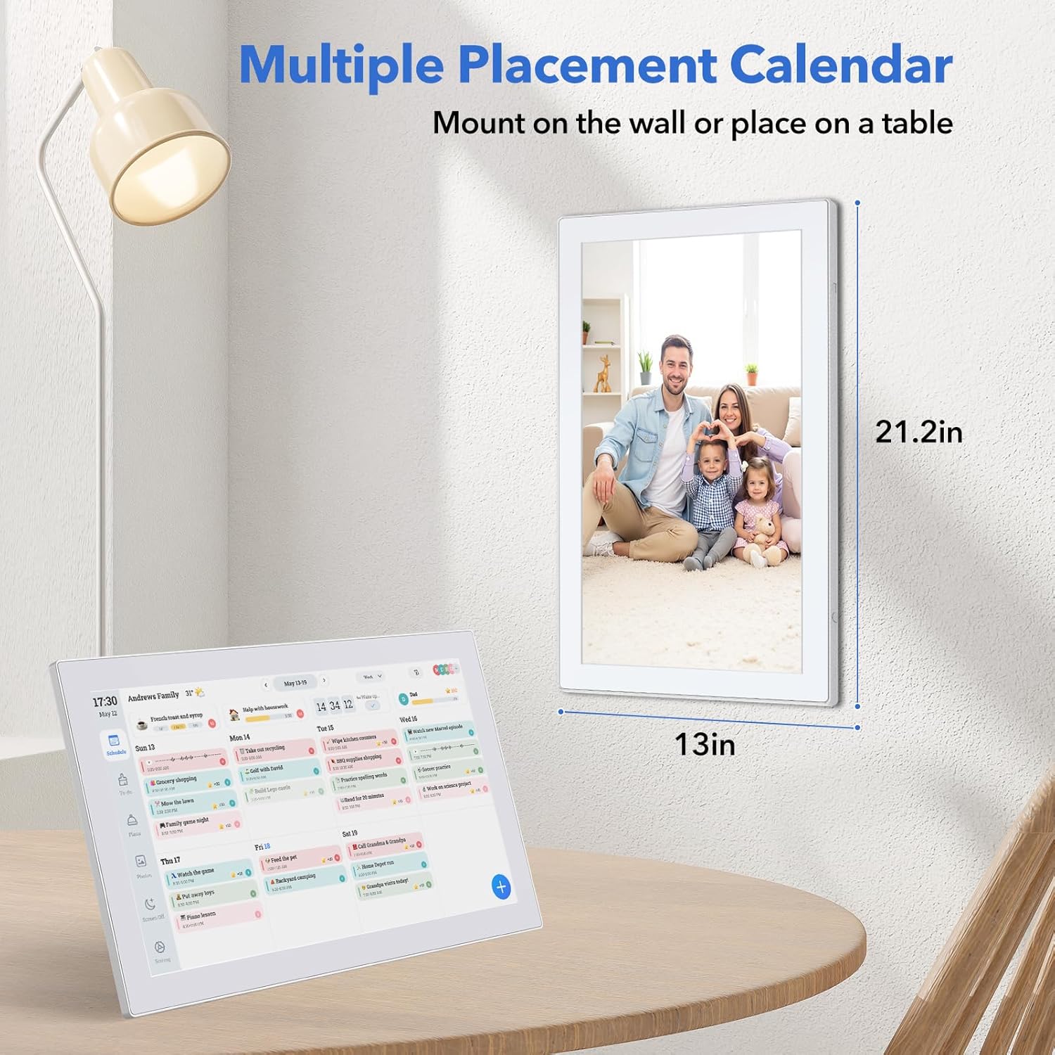 Digital Calendar Smart Planner, Electronic Calendars with 21.5 in Touch Screen Interactive Chore Chart for Family Schedule Photo Share, APP Phone Sync, WiFi Meal Planners Wall & Desk Mountable