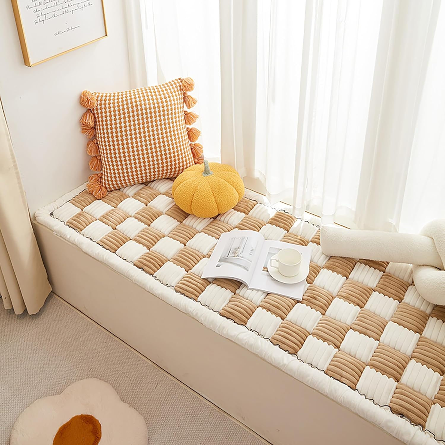 Funnyfuzzy Cream-Coloured Large Plaid Square Pet Mat Bed Couch Cover, Funny Fuzzy Couch Cover, Dog Blankets For Large Dogs, Waterproof Blanket Dog Bed Cover Pet Blanket, For Most Cats Dogs,Pets ( Colo