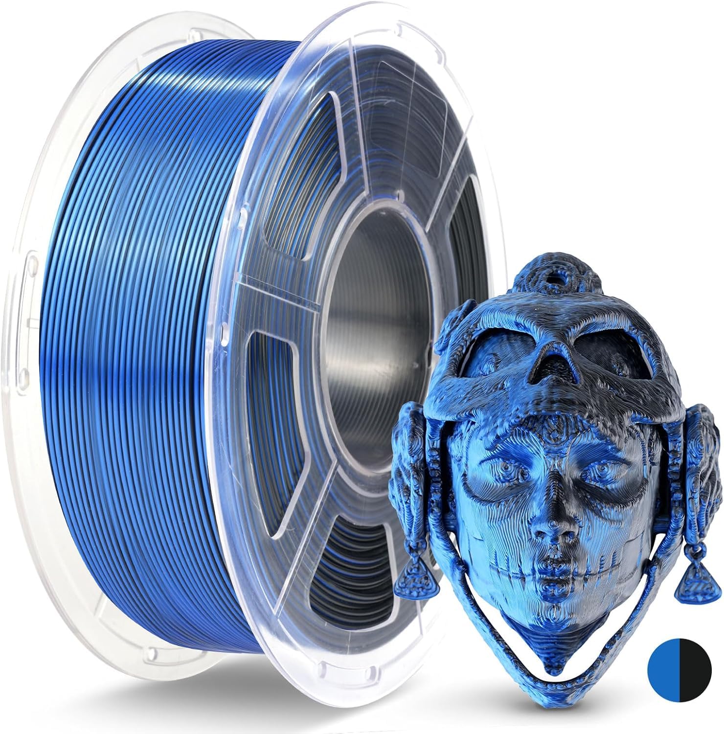 JAYO Silk Dual Color PLA 3D Printer Filament 1.75mm, 1.1kg, Black-Blue
