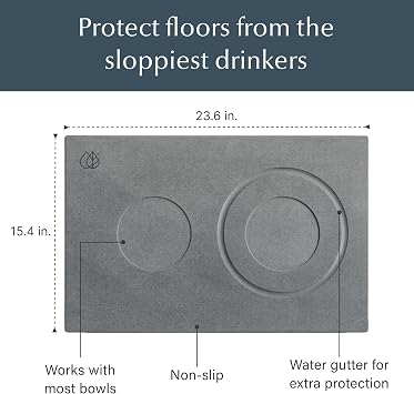 Dorai Home Dog Bowl Stone Drying Mat - Pet Feeding Mat with Non-Slip Base that Absorbs Spills and Drips - Made with Diatomaceous Earth for Quick Drying - Stone Mat for Dogs - 23.6 x 15.4 - Slate
