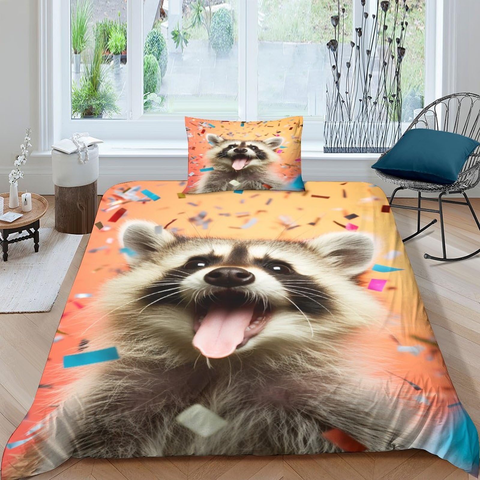 Parure de lit raton laveur 3D housse de couette microfibre 135x200 enfant