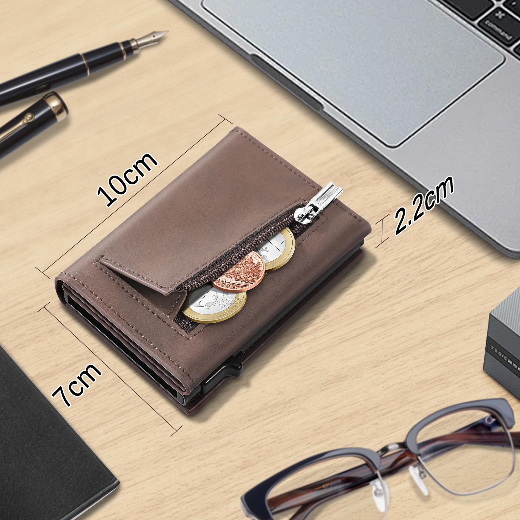 TENBST Portafoglio Uomo Slim, Porta Carte di Credito con Protezione RFID, Porta Tessere con Portamonete e Scomparti Banconote, Portafoglio in Pelle, Box Regalo