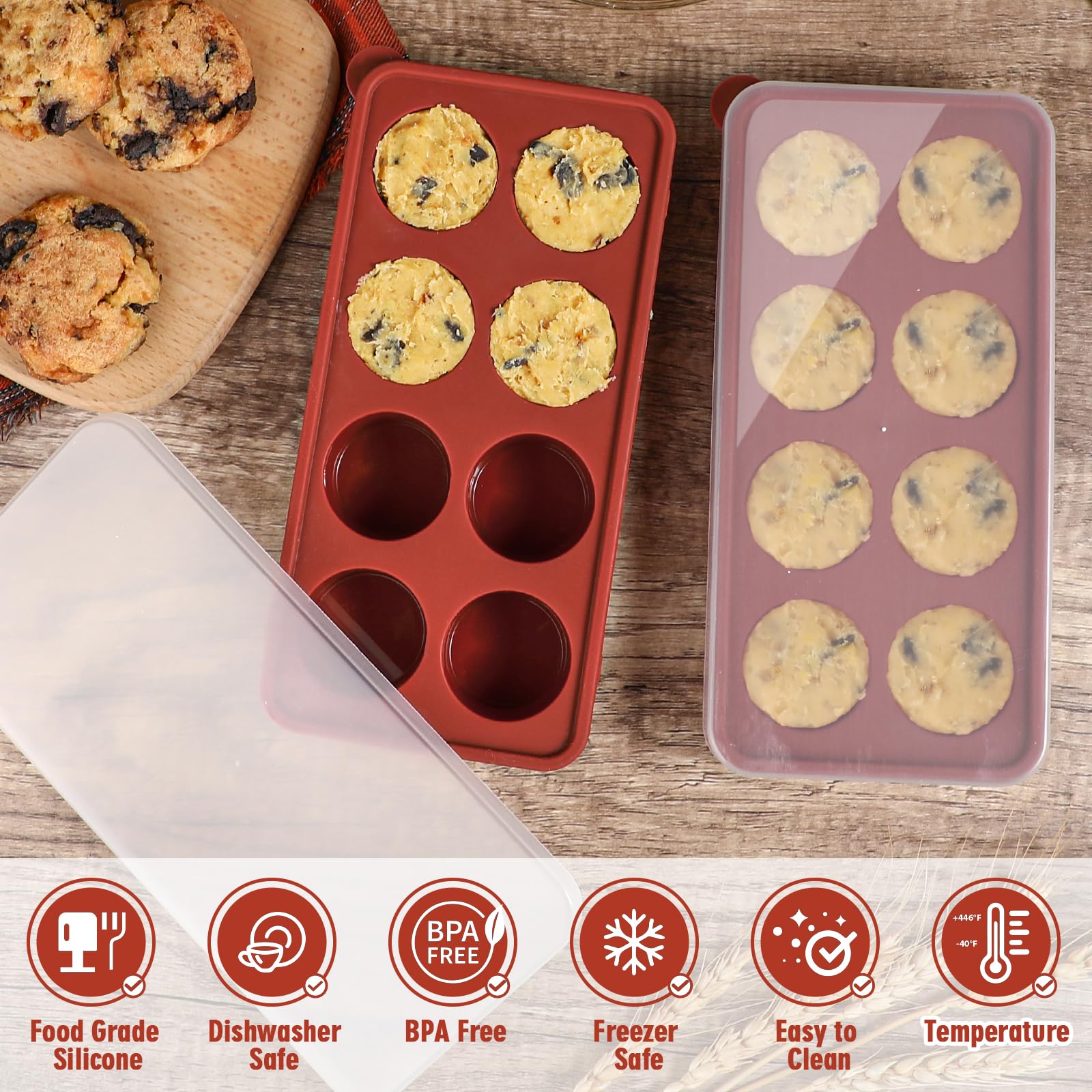 Webake Silicone Cookie Dough Freezer Tray with Lids, 2 Pack Cookie Dough Mold for Freezing and Storing Consistently Sized Cookies, Butter, Garlic, Sauce, Great for Portioned Baking Egg Bite, Peanut - Image 6