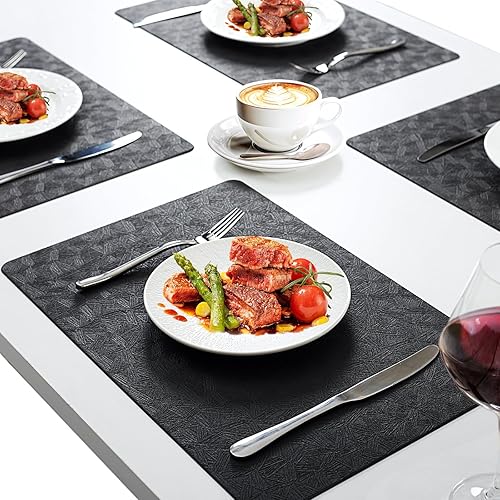 Miniatura 6 de Manteles individuales de vinilo, 8 unidades, piel sintética, 100% impermeables, resistentes a las manchas, lavables, lavables, resistentes al calor,