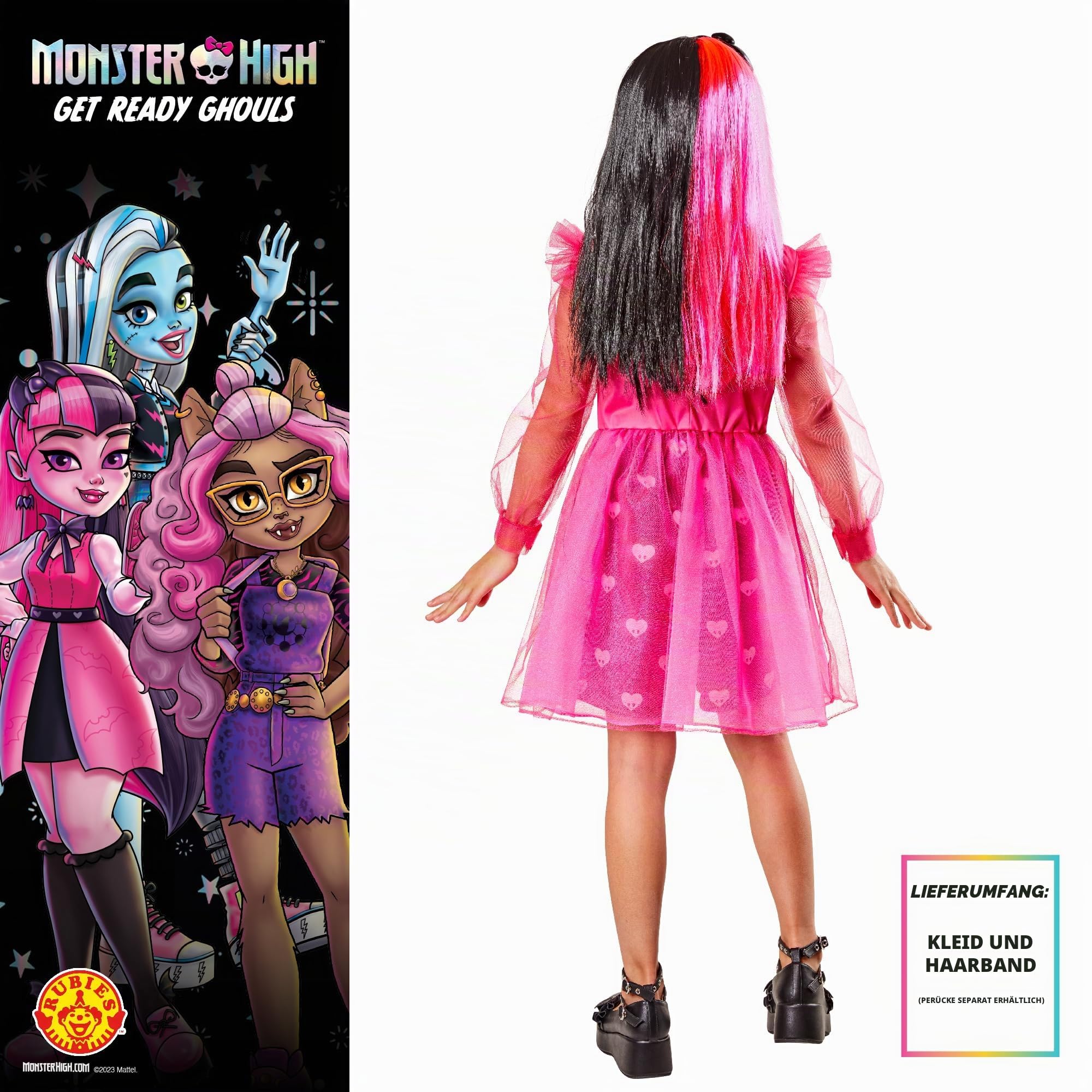 Rubies Draculaura Deluxe Kostüm für Mädchen, Kleid und Stirnband, offizielles Monster High Kostüm für Karneval, Weihnachten, Geburtstag, Party und Halloween