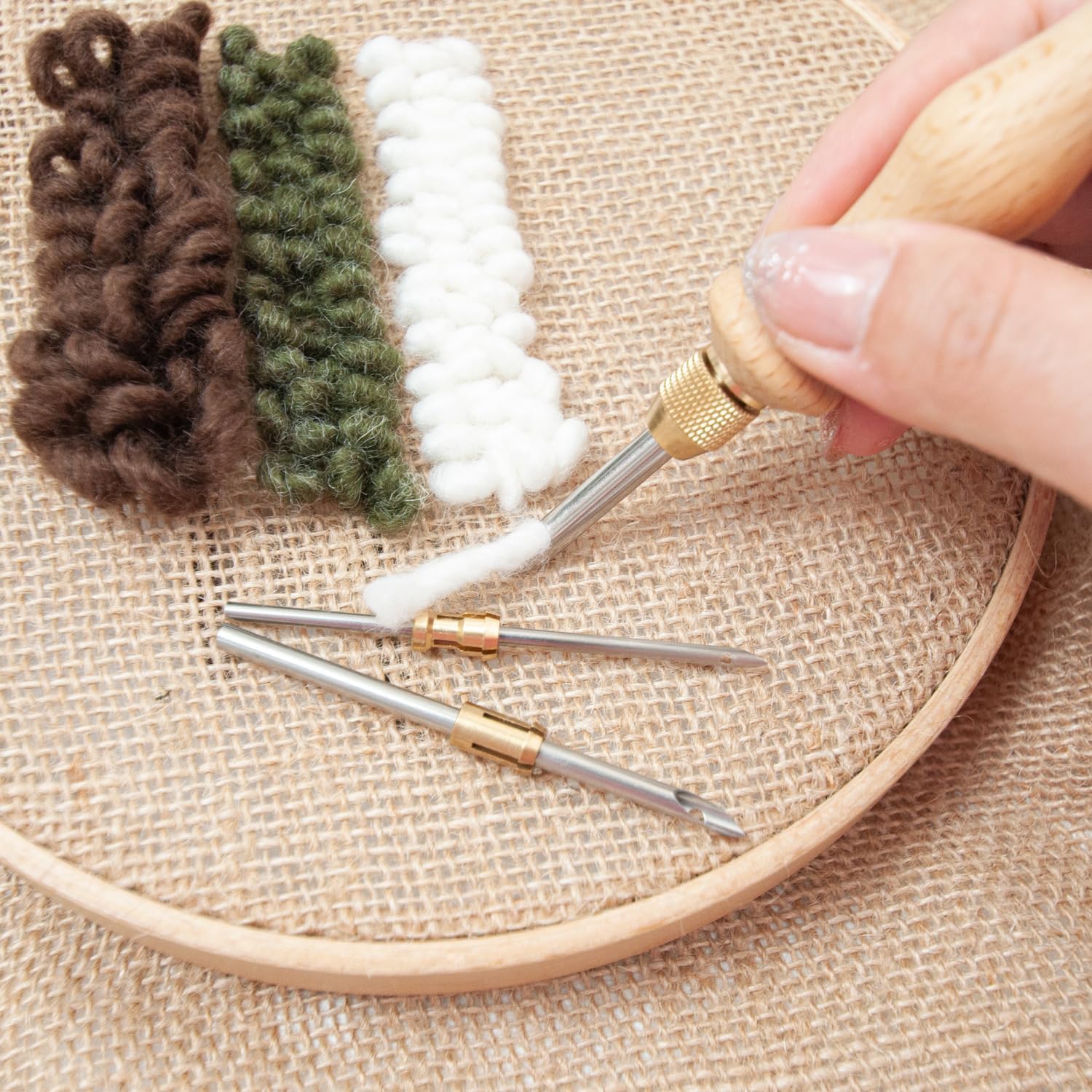 Lampstop Punch Needle Kit 2mm-3.5mm-5mm Metal Tubes Wooden Punch Needle Tool for Beginner Embroidery Floss Cross Stitching
