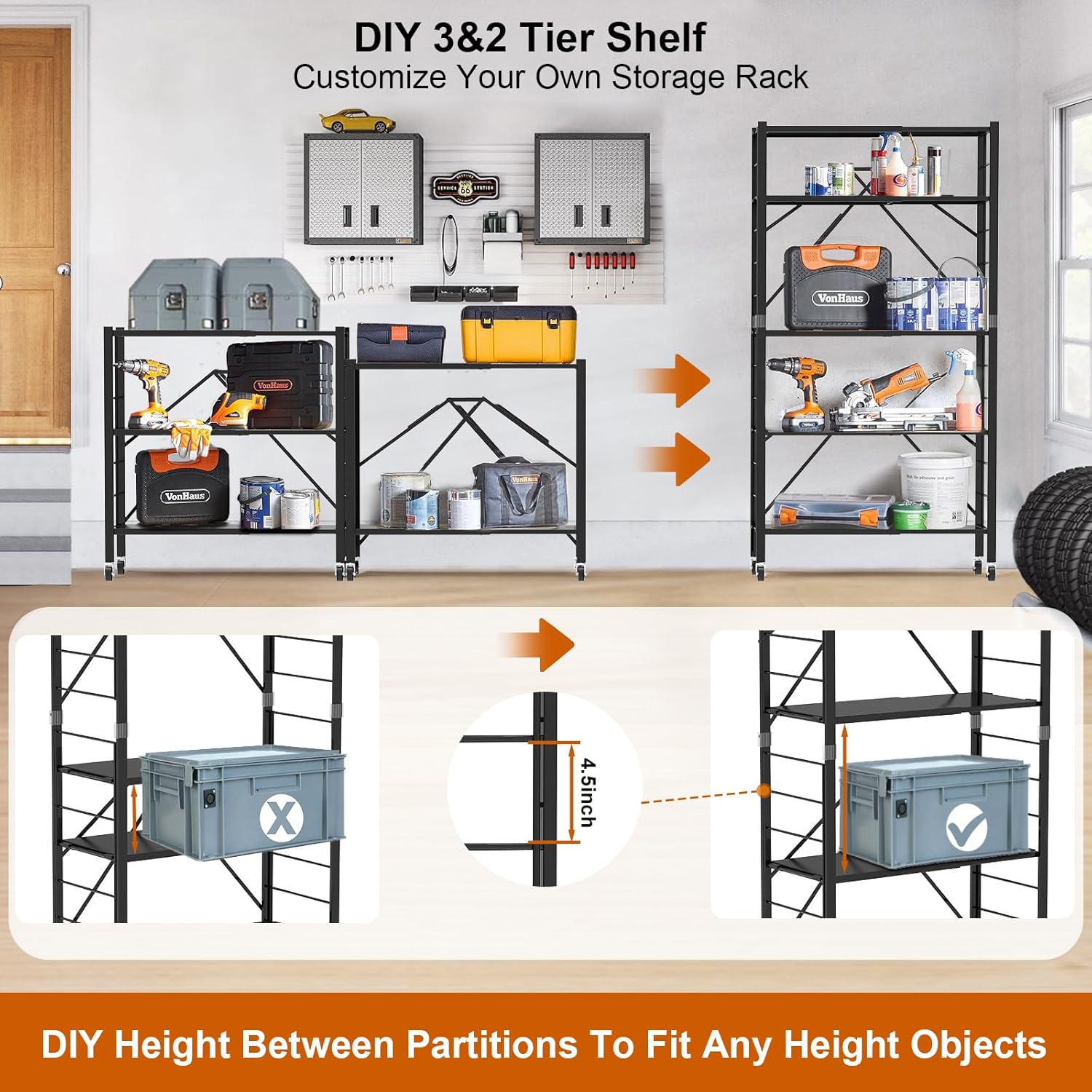 Himix 5 Tier Expandable Storage Shelves + 4 Tier Foldable Shelves