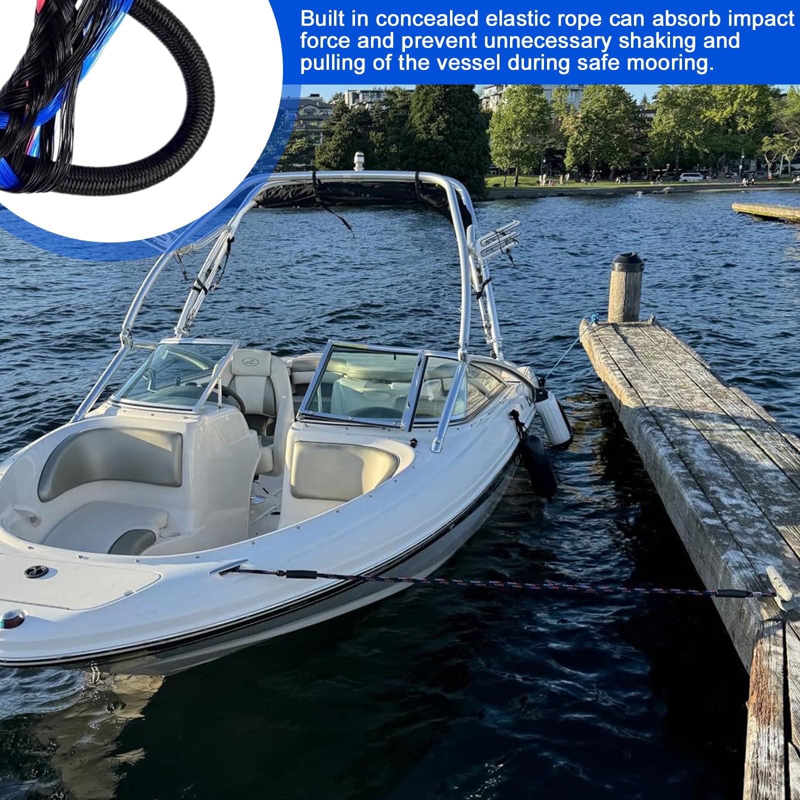 2 PCS Cordon Elastique Amarre Cordon Bateau, Bungee Dock Line, Corde d'Amarrage de 1,2 m avec Clip et Boucle en Acier Inoxydable, Lignes D’Amarrage Élastiques pour PWC, Kayak, Jet Ski, Ponton