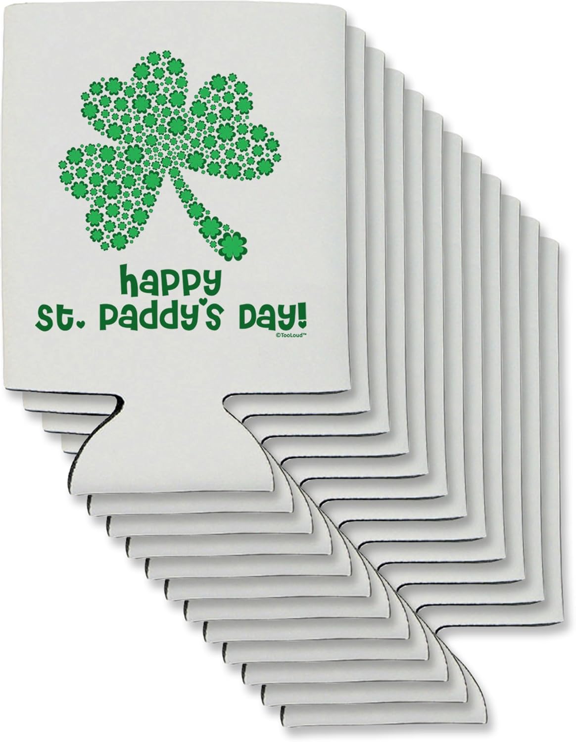 TooLoud Happy St. Paddy's Day Shamrock Design Can/Bottle Insulator Coolers - 12 Pieces