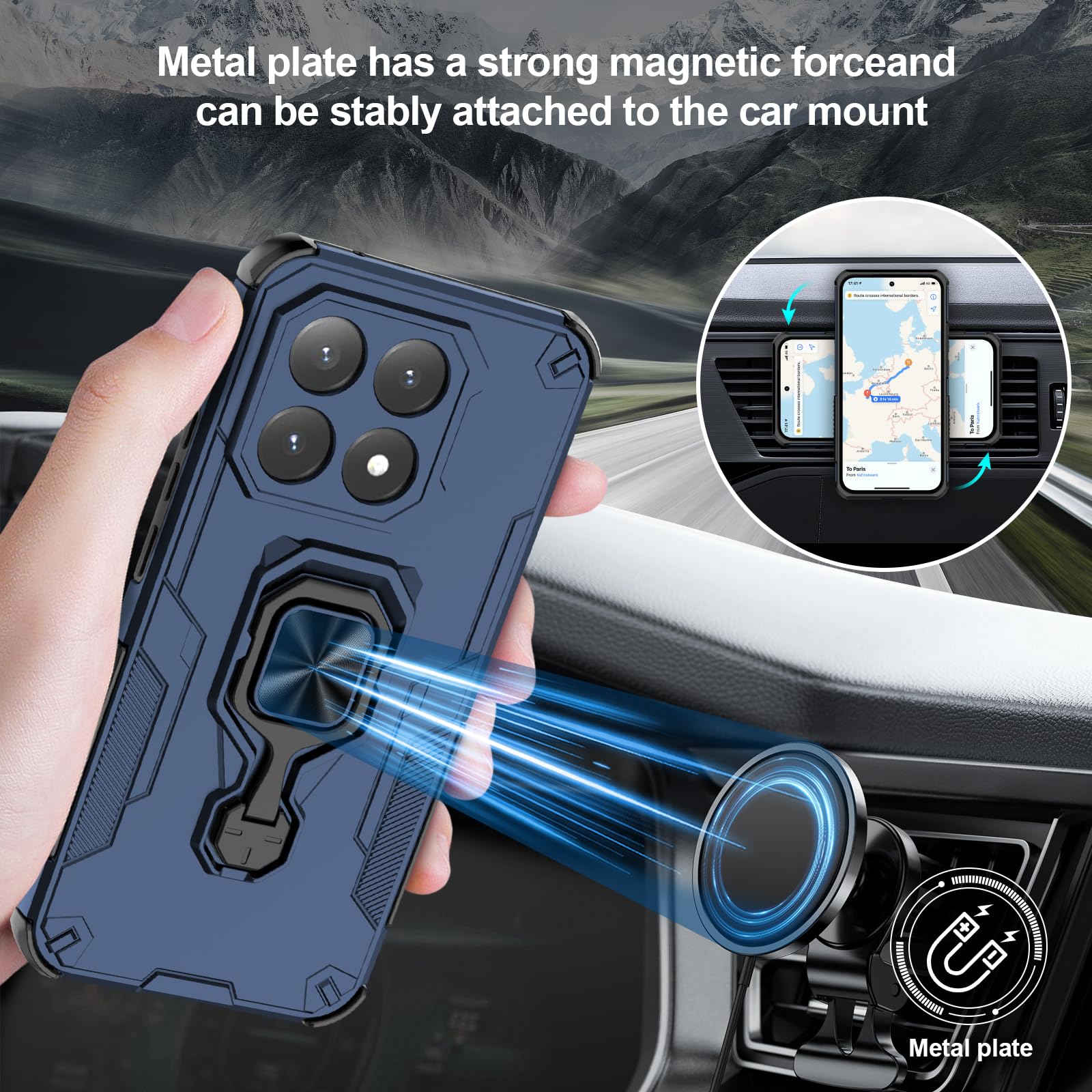 Funda para Xiaomi Redmi Note 15 Pro 5G, Carcasa Antigolpes con Soporte anular metálico, Case Protectora de Grado Militar, Azul — view 527