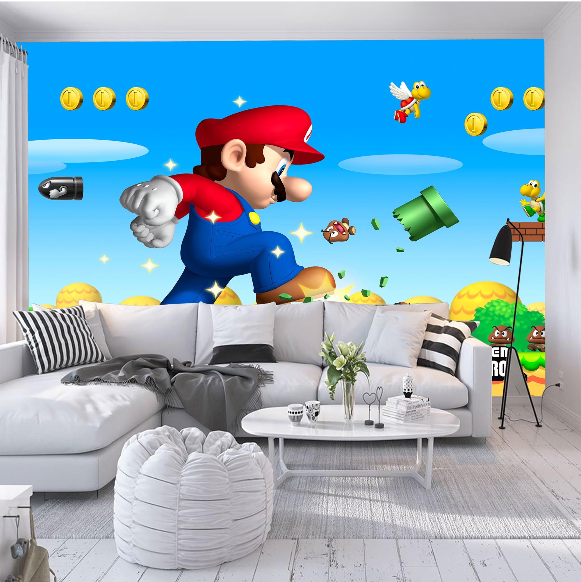Papier Peint Mural Personnalisé 3D Super Mario - Autocollant Amovible Décollable, Grande Photo Animation Pour Chambre Enfant Salon