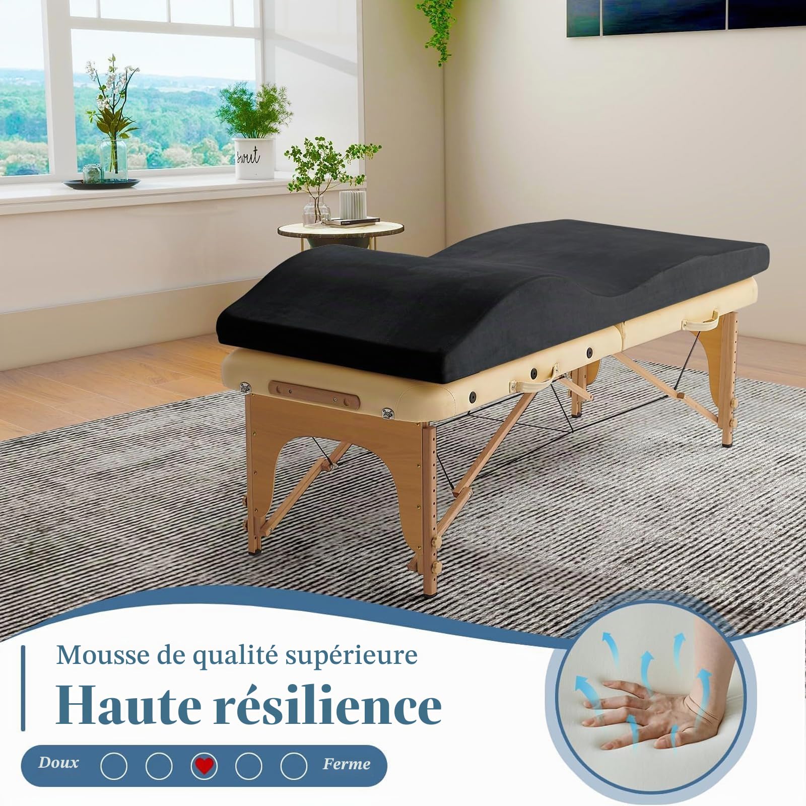 Surmatelas de Massage Wave - Ergonomique - 180 x 60 cm - avec Mousse Haute densité - pour Chaise Longue cosmétique, Massage Spa et Salon de beauté (Matelas Uniquement)