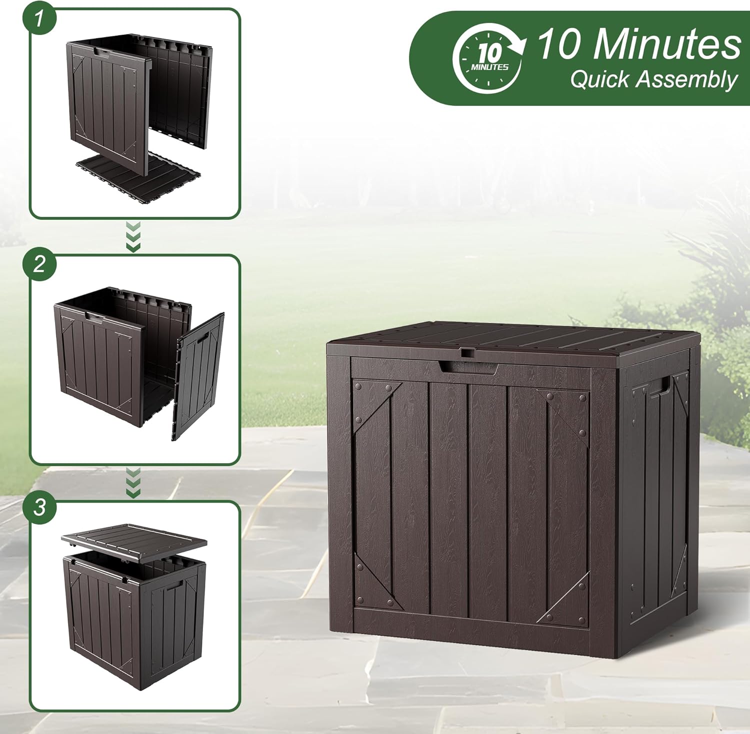 Outdoor Storage Box 35GAL Waterproof Resin Deck Box,Pool Accessories Supplies，UV-Resistant Lockable Package Delivery Bin for Garden Tools,Large Patio Outside Cushions,Chest,Furniture,Grey
