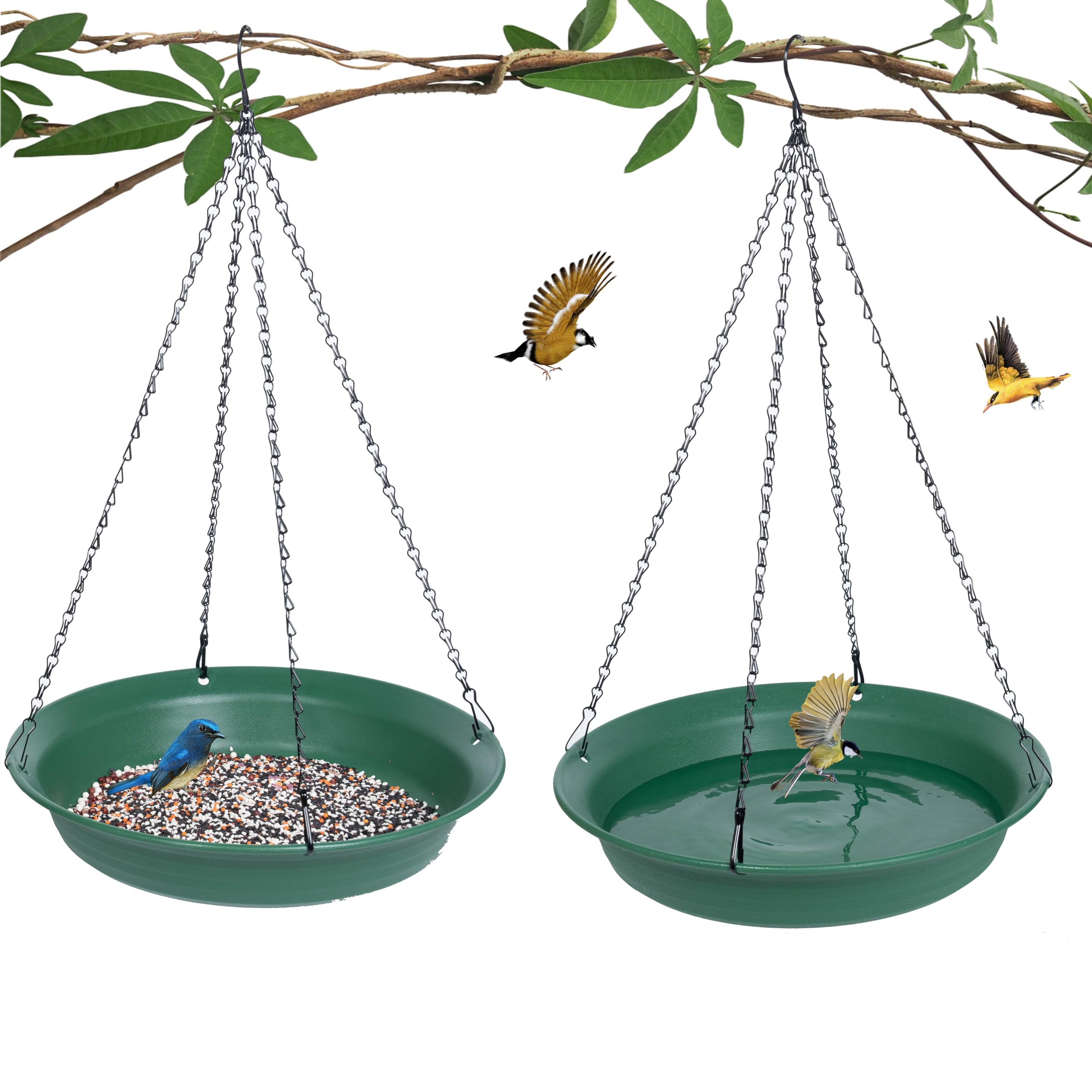 VUWEZ Vogelfutterstation zum Aufhängen und Vogeltränke für draußen, Wildvogel-Futterspender, hängende Vogeltränken für draußen, Kardinal, Blauhäher, Krähe, Vogelfutterspender außen (40,6 cm, 1 Stück