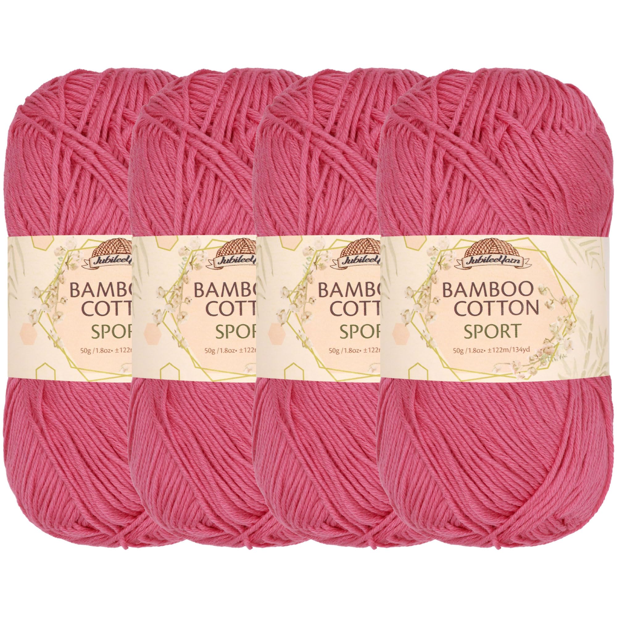 JubileeYarn Bamboo Cotton Sport 4 Ply Yarn - 50g/Skein - Watermelon - 4 Skeins