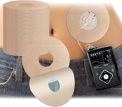 20 Pack Universal Adhesive Patches for CGM and Insulin Pumps, 0.8-Inch Hole, Waterproof & Breathable Patches, Pre-Cut Adhesive Tape, CGM Protection,Skin-Friendly & Long Last Sensor Patches, Beige