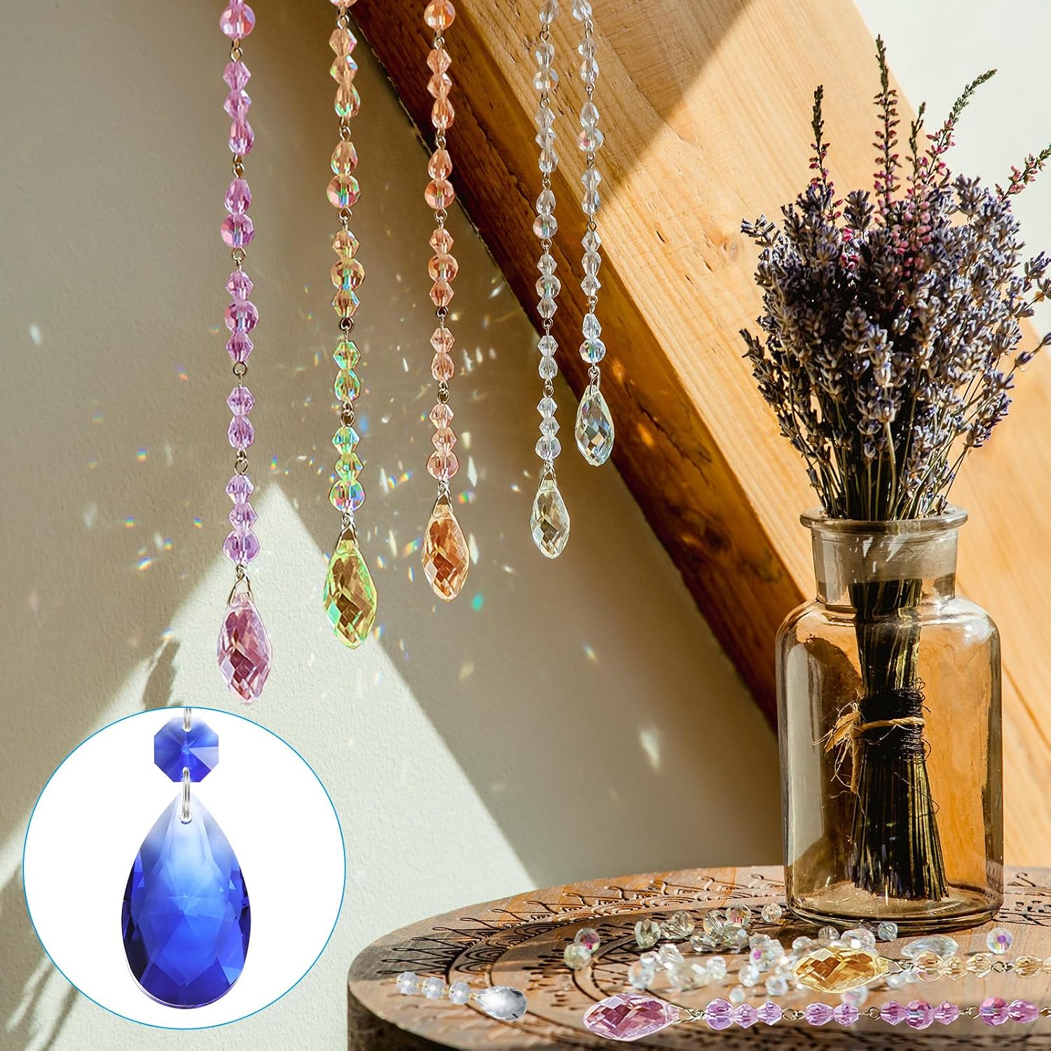 PATIKIL Teardrop Crystal Chandelier Pendants Beads, 10 Pack 165mm Length 38mm Chandelier Prisms Parts Ornaments Hanging Beads for DIY Arts Crafts Decoration, Blue