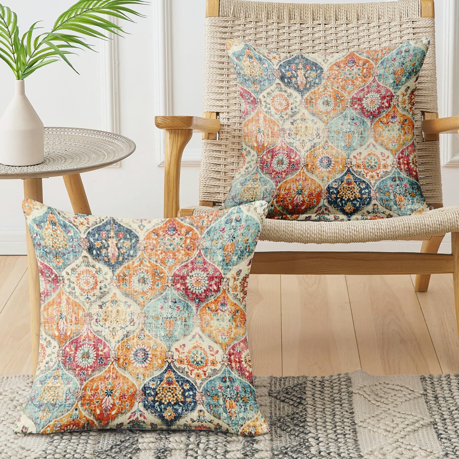 XPHZZL Pack of 2 Short Plush Soft Decorative Cushion Covers 45 x 45 cm Square Throw Pillow Case Boho Style Pillowcases for Sofa Bedroom Outdoor Patio Garden with Invisible Zipper 18x18 Inch - Image 3