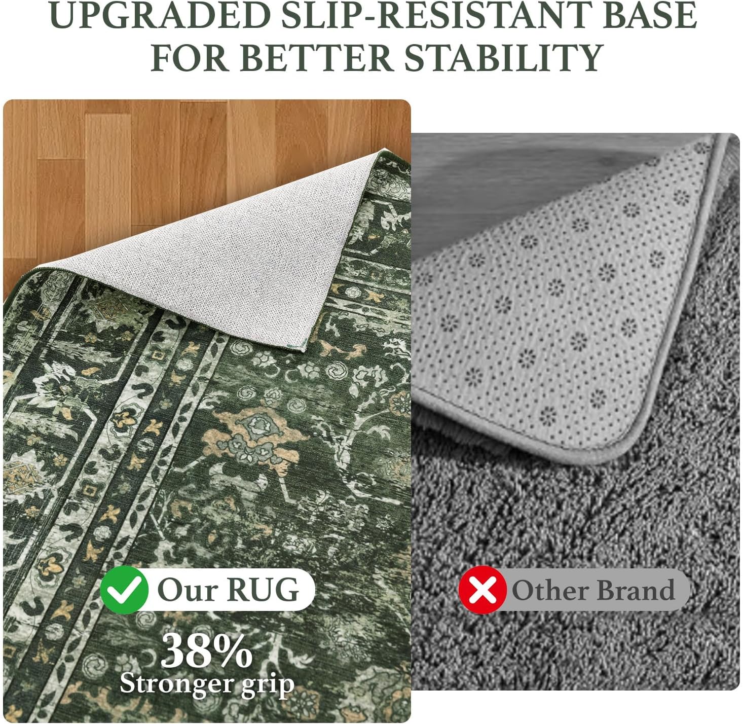 8x10 Area Rugs for Living Room, Non Slip Washable Rugs Large Rug Indoor Carpet, Durable & Soft Vintage Rug for Bedroom Dining Room Home Office Decor, Dark Green