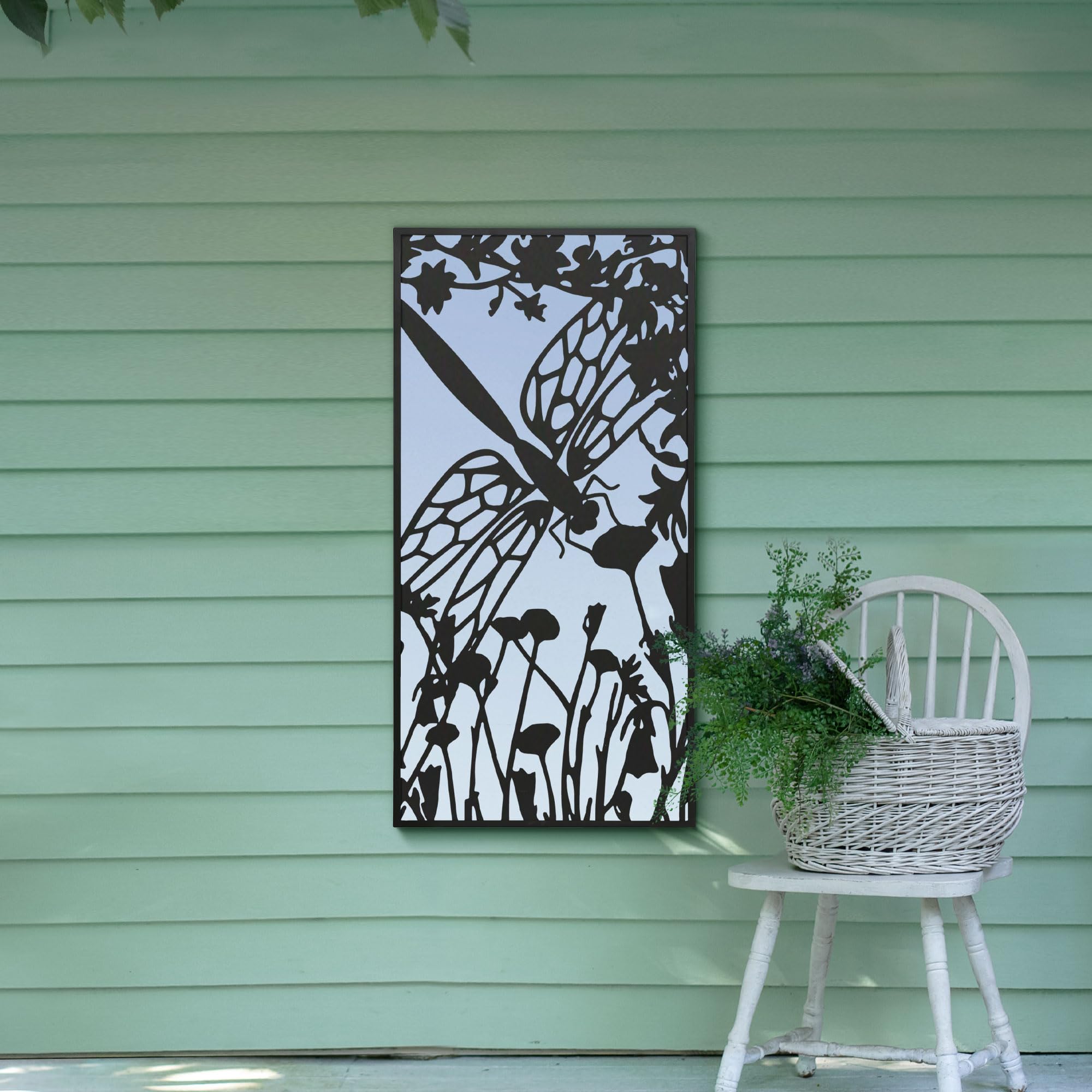 Metal Black Portrait Dragonfly Garden Outdoor Mirror Kirkby Range 118cm x 58cm