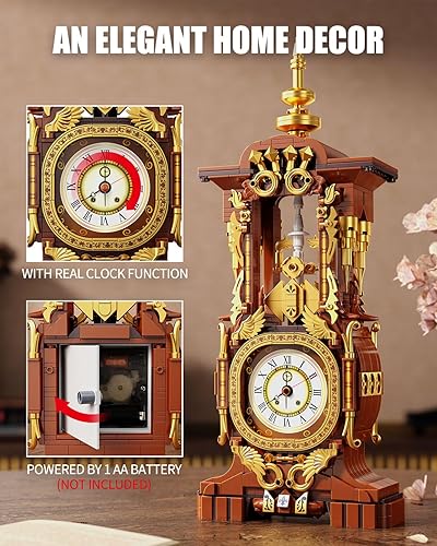 Miniatura 3 de Juego de bloques de construcción de reloj vintage, juguete con función de reloj real e iluminación controlable, kit de construcción técnica,