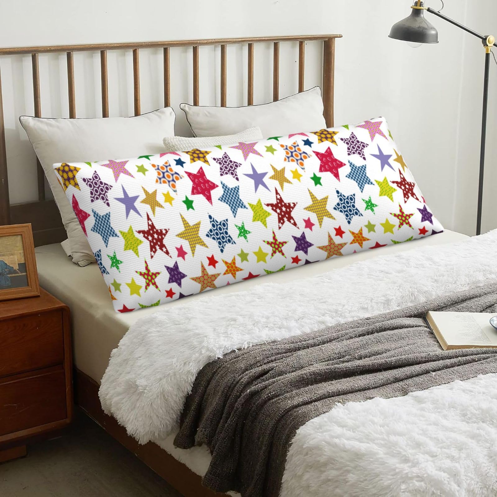 Bright Colored Stars, Body Pillow Cover with Zipper,Long Body Pillowcase 20 x 60 in