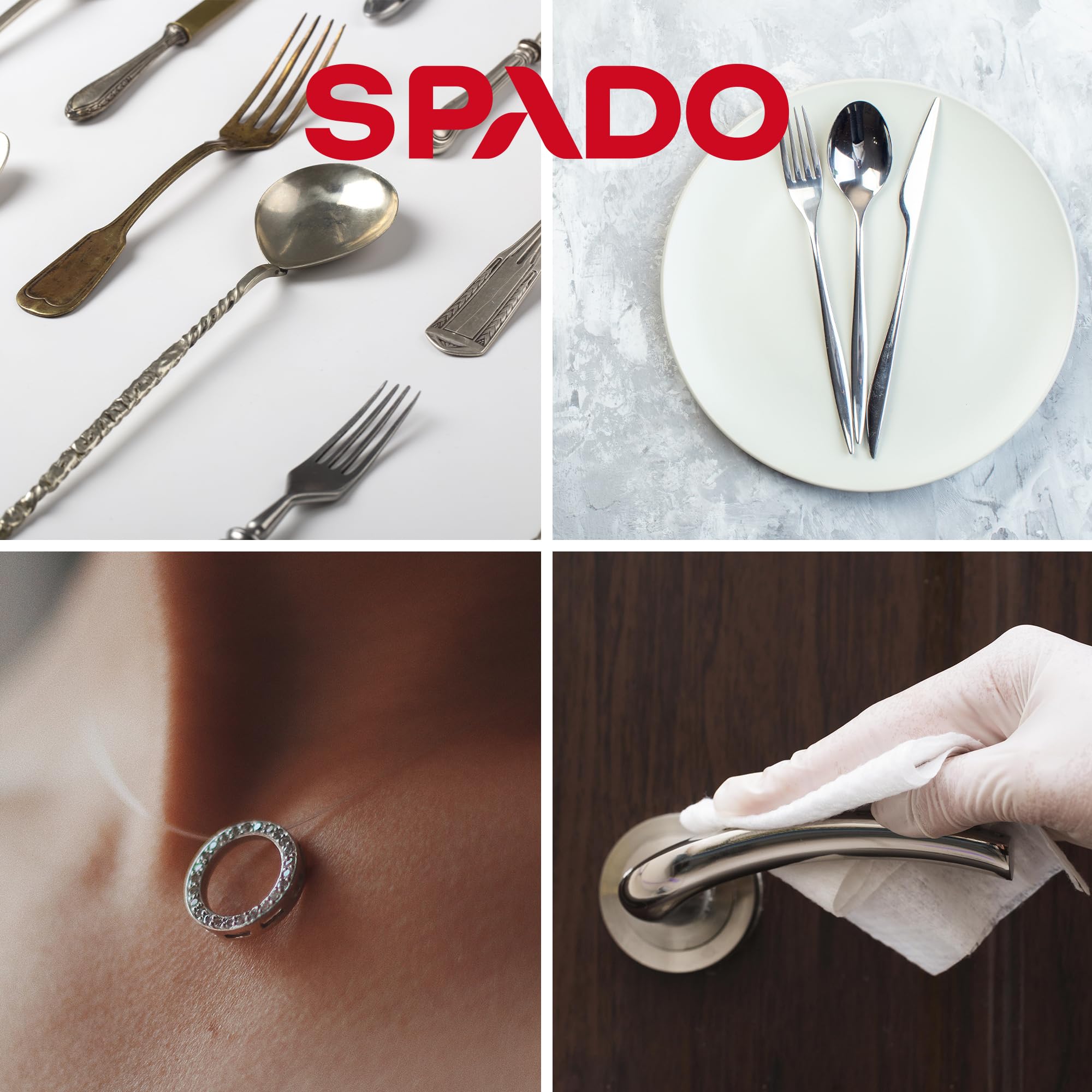 SPADO - Lingettes multi métaux - Nettoie et désoxyde couverts, bijoux, plats et argenterie - Fait briller - Lingette désincrustantes - 35 lingettes - Fabriqué en France