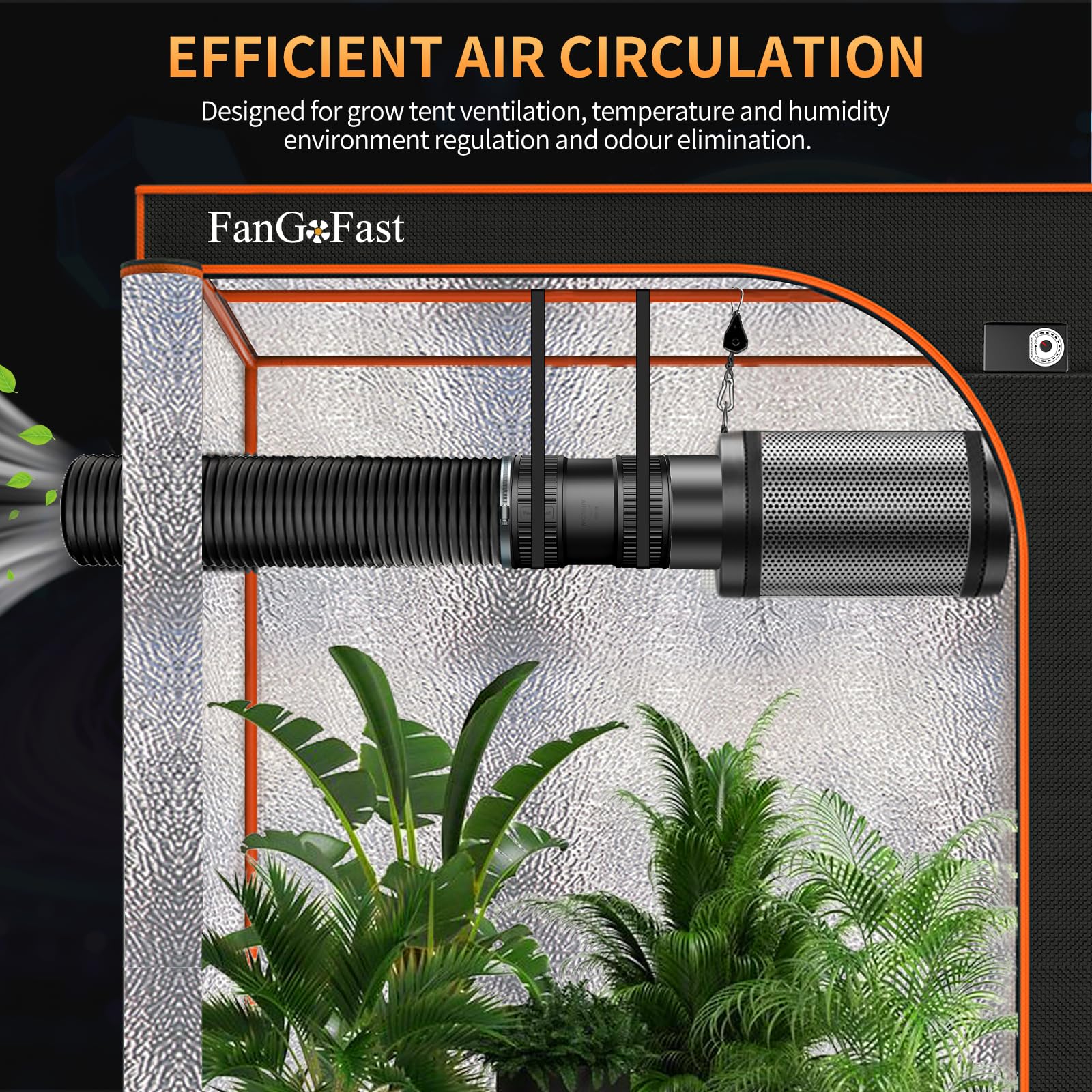 FanGoFast 150mm Inline-Rohrventilator Komplettset (587m³/h) mit Drehzahlregler, Aktivkohlefilter, Abluftschlauch und Klemmen – Belüftungssystem für Growzelt Gewächshaus‌