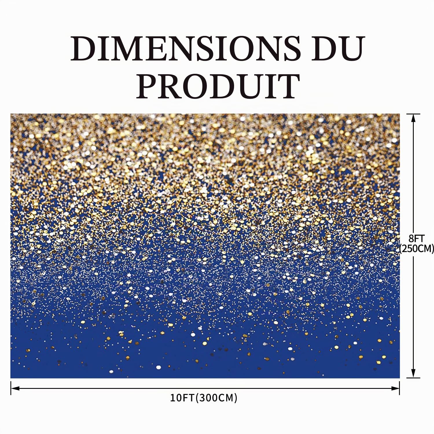 Toile de Fond Photo de Bleu Or 3x2.5m, Paillettes d'or Particules Bleu Rêve Fond de Photographie pour Anniversaire Mariage Graduation Balle Fête Décoration Bannière Accessoires de Studio