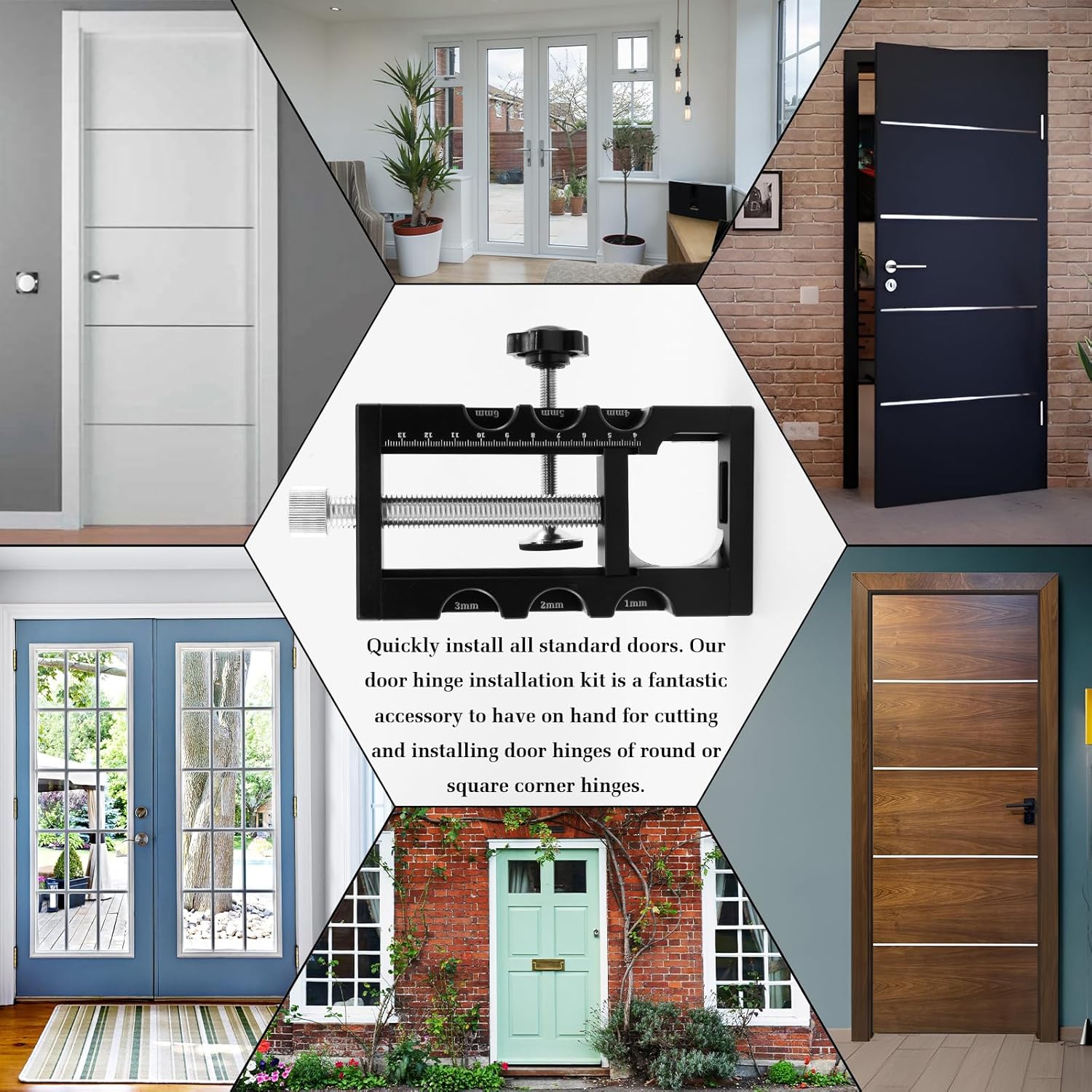 Door Hinge Jig, Aluminum Alloy Door Hinge Tool, Adjustable Router Template for Door Hinges from 4 to 13cm Length and 1/4” Radius, 5/8” Radius, and Square Mortise Jigs