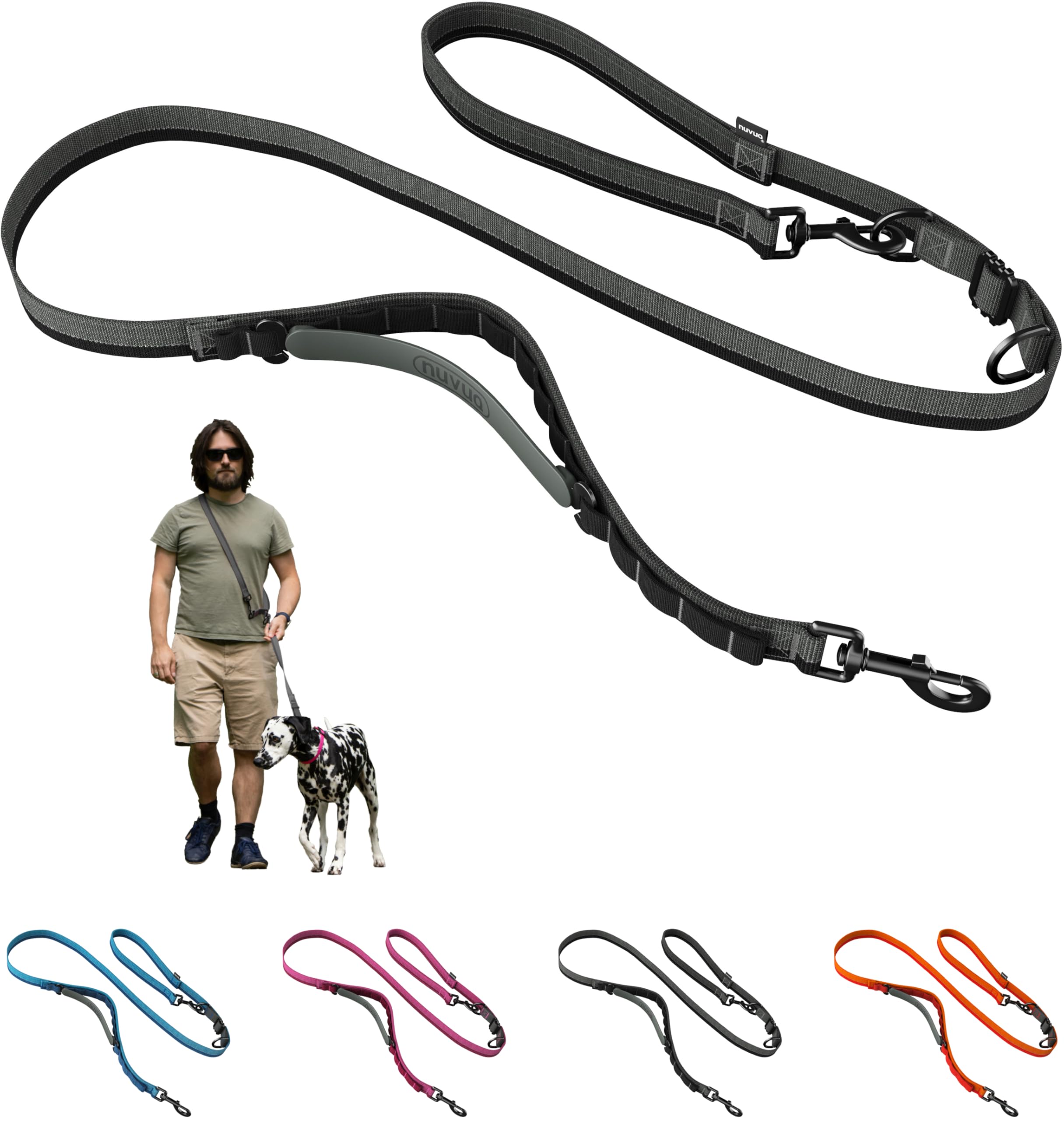 Hands Free Dog Leash - Waist or Shoulder Leash for Walking and Hiking with Medium and Large Dogs, Adjustable 4 to 6 FT Outdoor Bungee Lead with