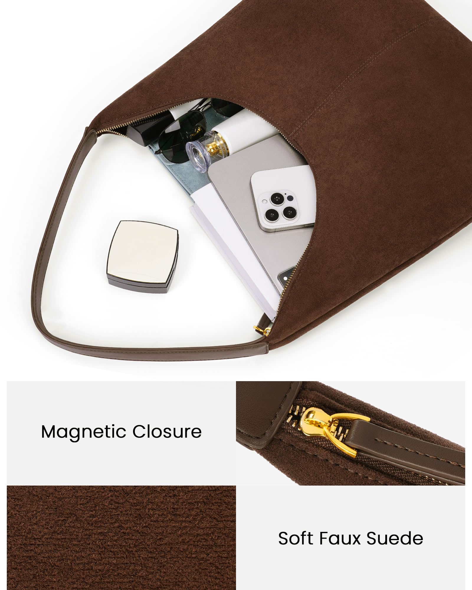 Lushandy Brown Suede Purse Faux Suede Tote Bag Leather Hobo Bags for Women Slouchy Hobo Bag Fall Purse Shoulder Bag