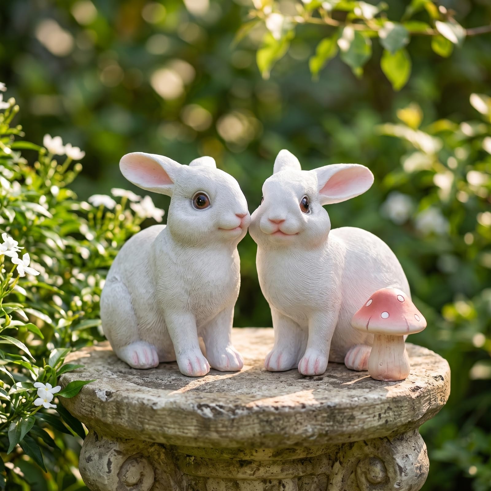 predolo Hasenfigur Weiß Kaninchenfigur Wetterfest Osterhase für Gartenliebhaber, Dekofans, Garten, Terrasse, Wohnzimmer