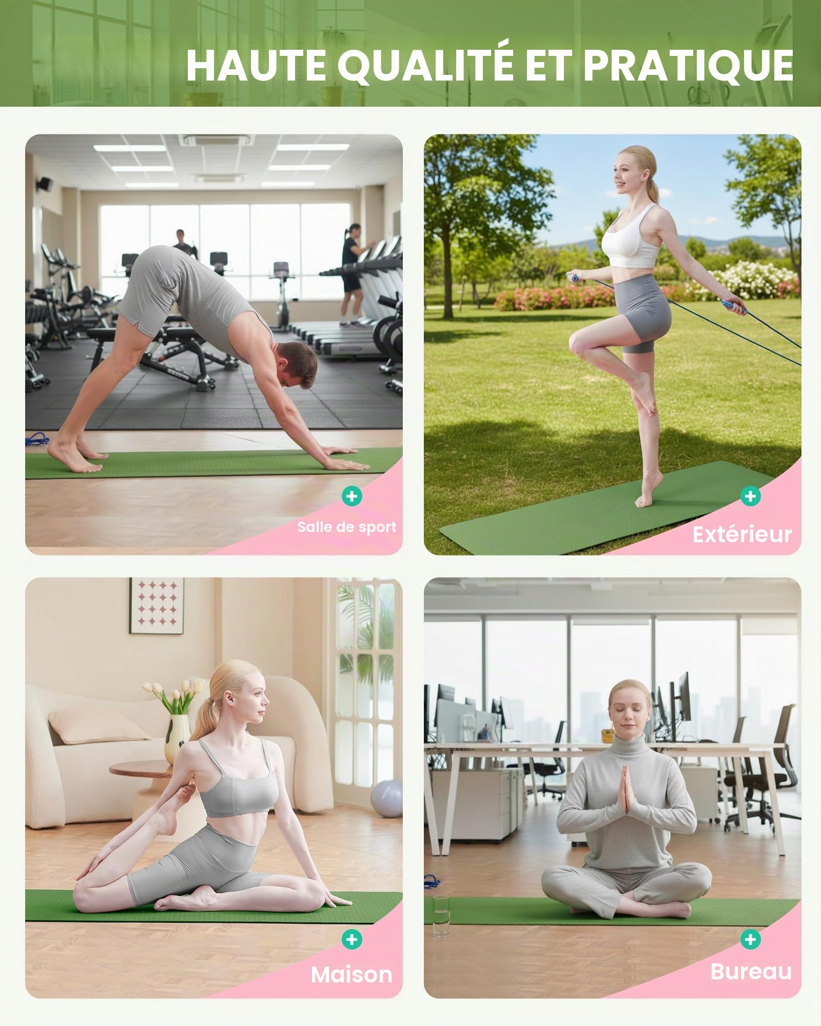 Oak & Tea Tapis de yoga tapis de yoga épais antidérapant pour homme/femme tapis d'exercice pour la gym à la maison avec sangle de transport méditation pilates 183 x 61 x 0.6 cm