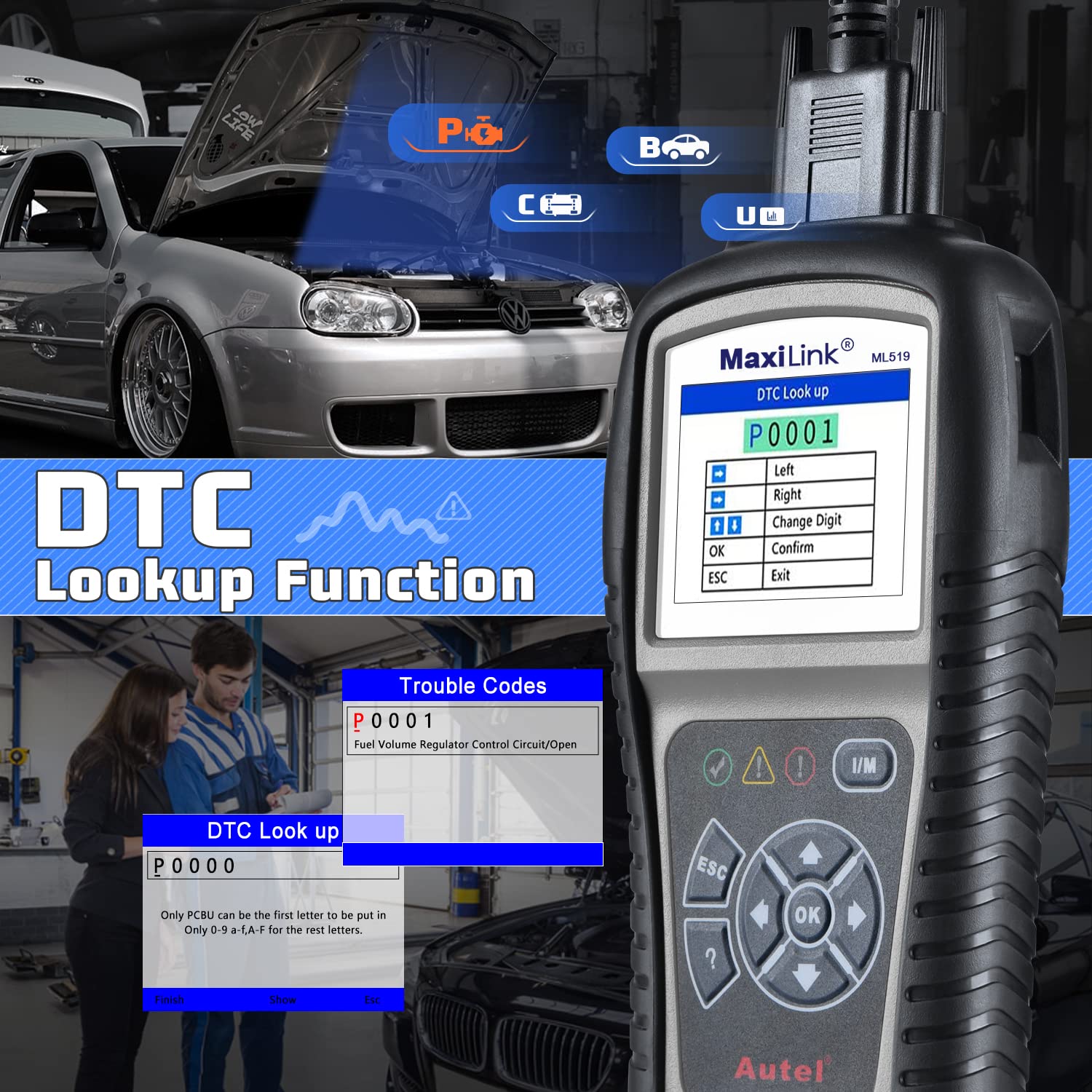 Autel MaxiLink ML519 OBD2 Diagnósticos Coche Lector de Códigos grey EOBD/Can Escáner Soporta los 10 Modos de OBDII con Modo Mejorado 6 - Versión Mejorada de Al319
