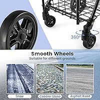 Vista 7 de Goplus Carrito Plegable de Compras de Utilidad, Cesta Doble y Ruedas Giratorias de 360°, Mango Ajustable, Carrito Pequeño Perfecto para Comestibles