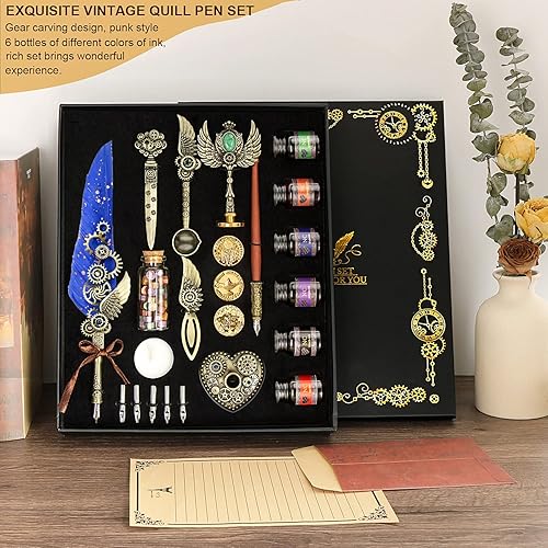 Miniatura 7 de NC Quill & Feather - Juego de plumas de caligrafía, sello de cera - Regalo de San Valentín y cumpleaños, ideal para varias festividades (Azul)