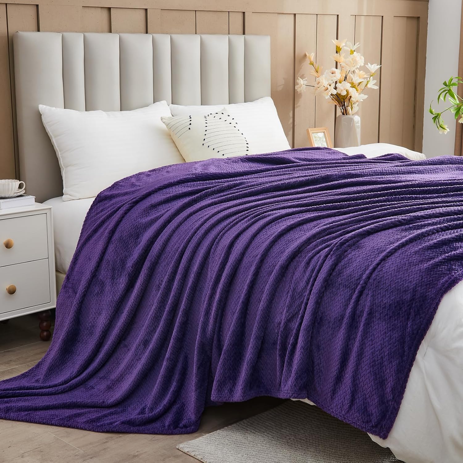 NEWCOSPLAY Super Soft Throw Blanket Dark Purple Premium Silky Flannel Fleece Leaves Pattern Lightweight Bed Blanket All Season Use (Dark Purple, Throw(50"x60")) - Image 8