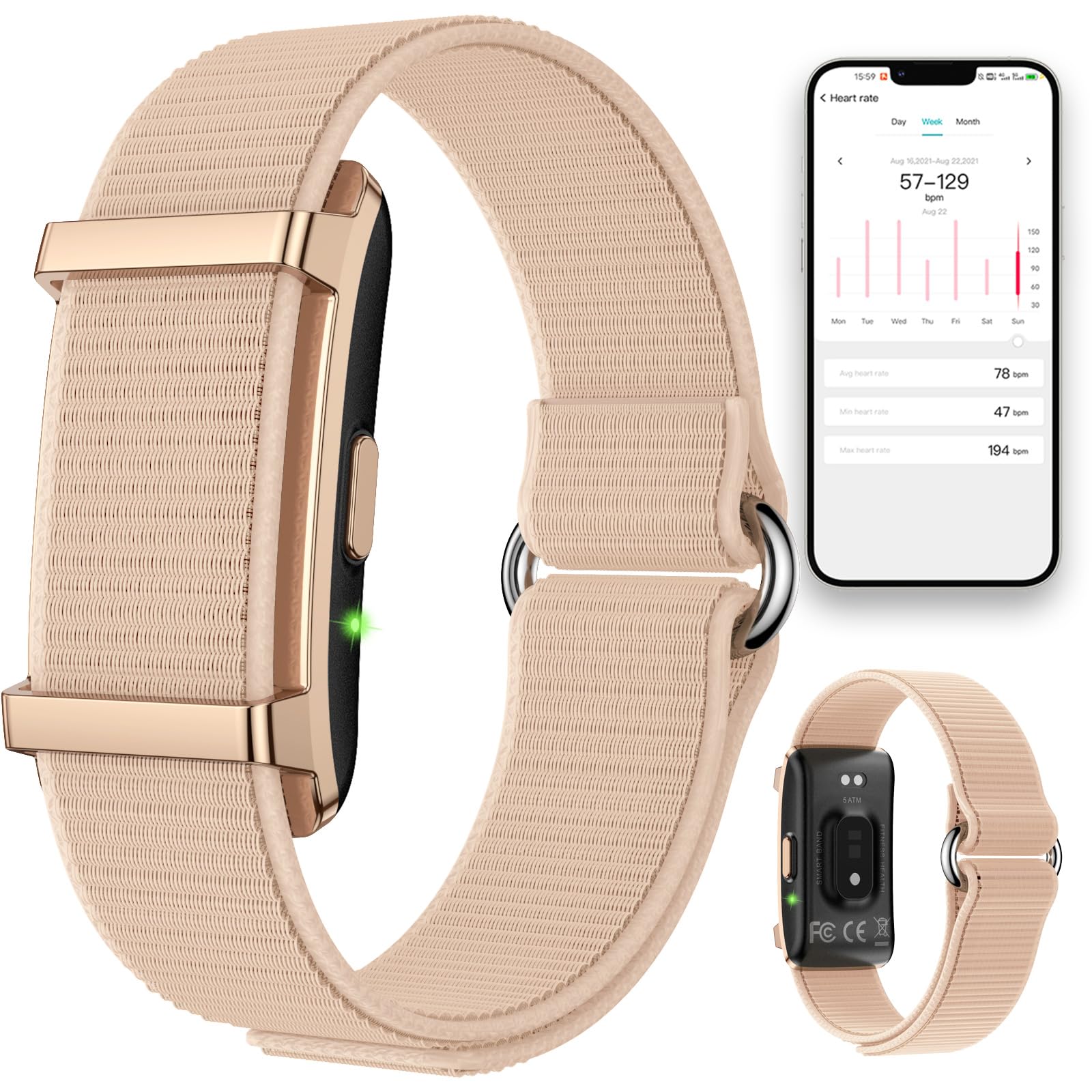 Braccialetto fitness tracker senza display per cardiofrequenzimetro, monitoraggio della pressione sanguigna, 50 + modalità sportive, contatore di calorie, IP68, impermeabile, smartwatch, braccialetto