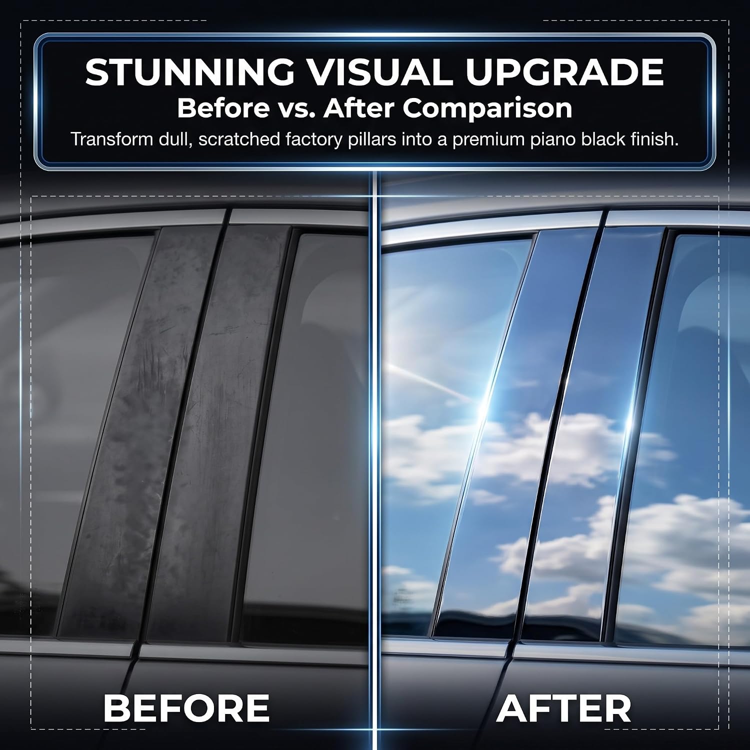 A Set Window B Pillar Post Cover Trim Molding Kit fit for 2018-2024 Toyota Camry Accessories with Gloss Black Self-Adhesive