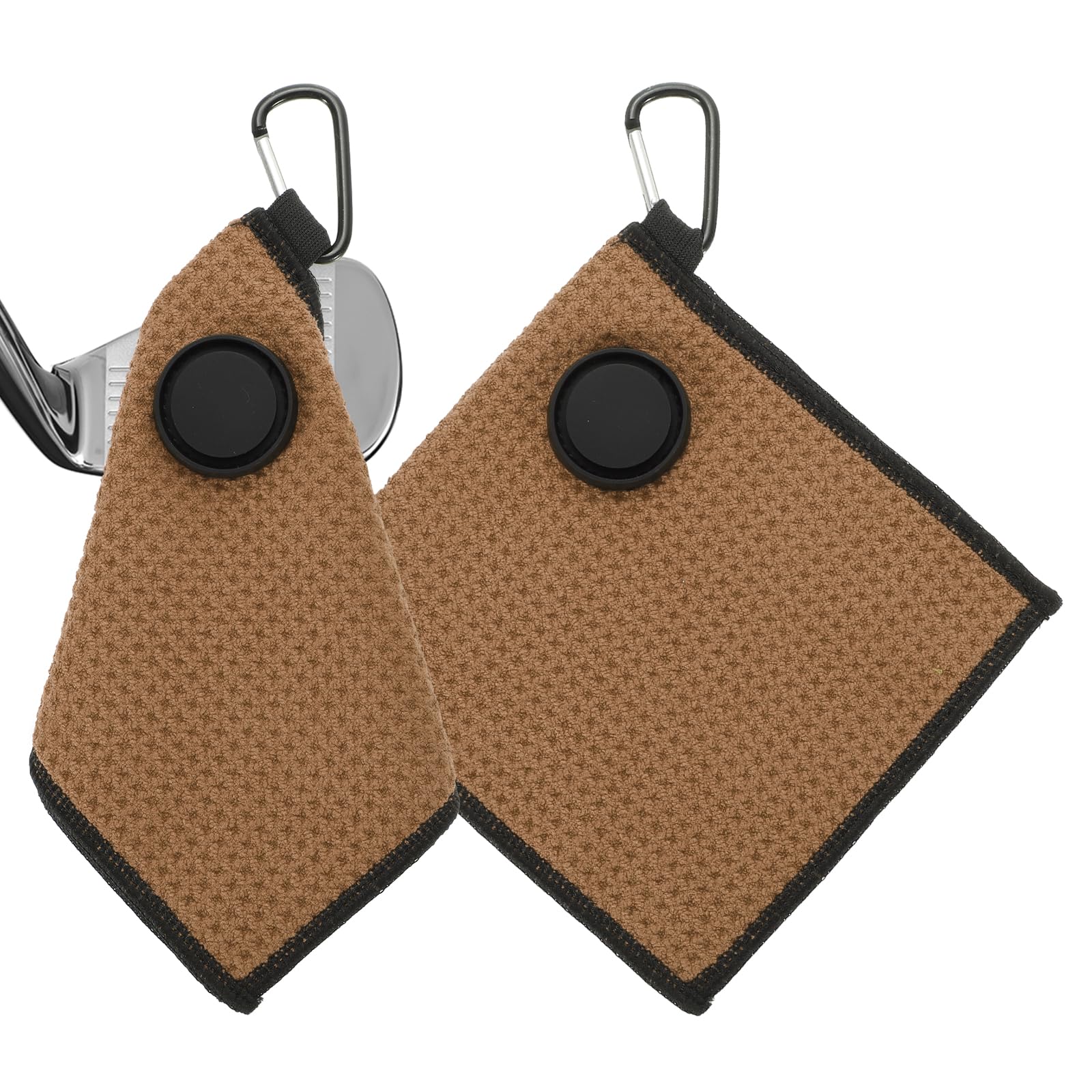 PATIKIL 6"x6" Magnetic Golf Towel with Wire Cleaning Cloth, 2 Pack Microfiber Waffle Pattern Towels with Magnet and Clip for Golf Carts Clubs Golfing Gear, Brown/Black