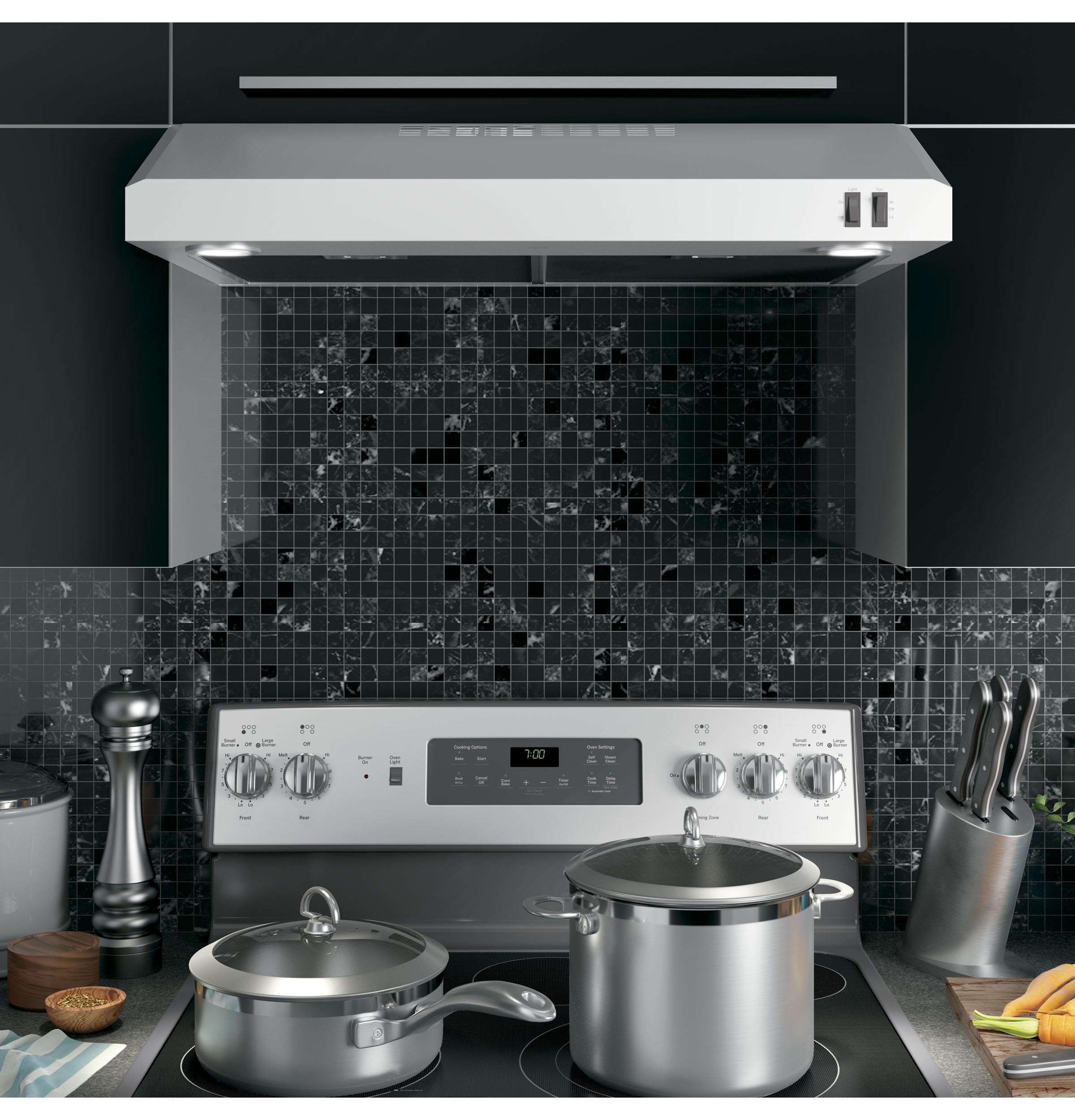 Campana debajo del gabinete con certificación Energy Star de 30 pulgadas con conducto convertible, escape vertical y trasero con, ventilador de escape de 2 velocidades, filtro reutilizable y luces 2