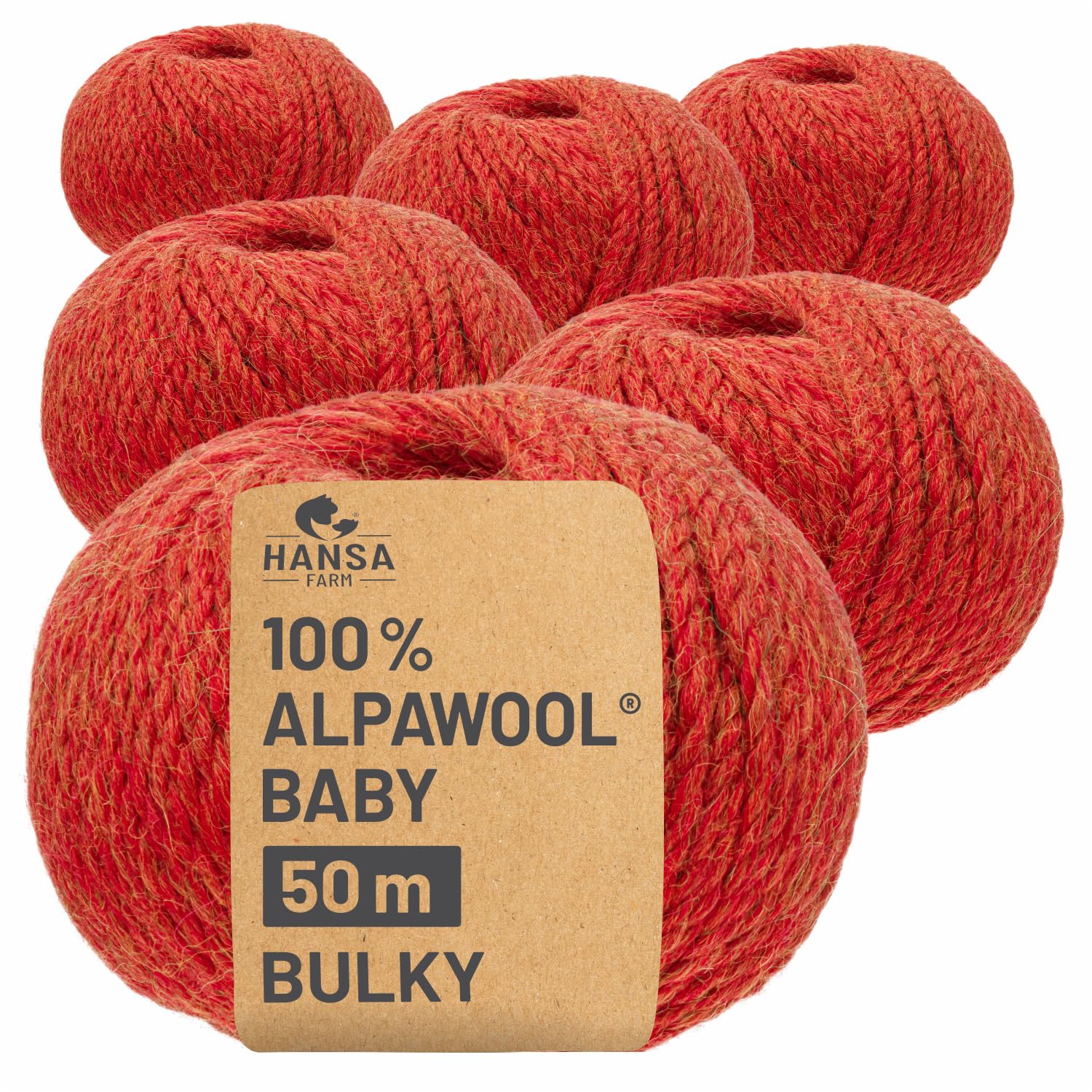 HANSA-FARM 100% wełna alpaka (niemowlę) w 50+ kolorach (bez drapania) - zestaw 300 g (6 x 50g) - Alpaka Baby Wełna do dziania i szydełkowania w 6 grubościach pomarańczowej przędzy (wrzos)